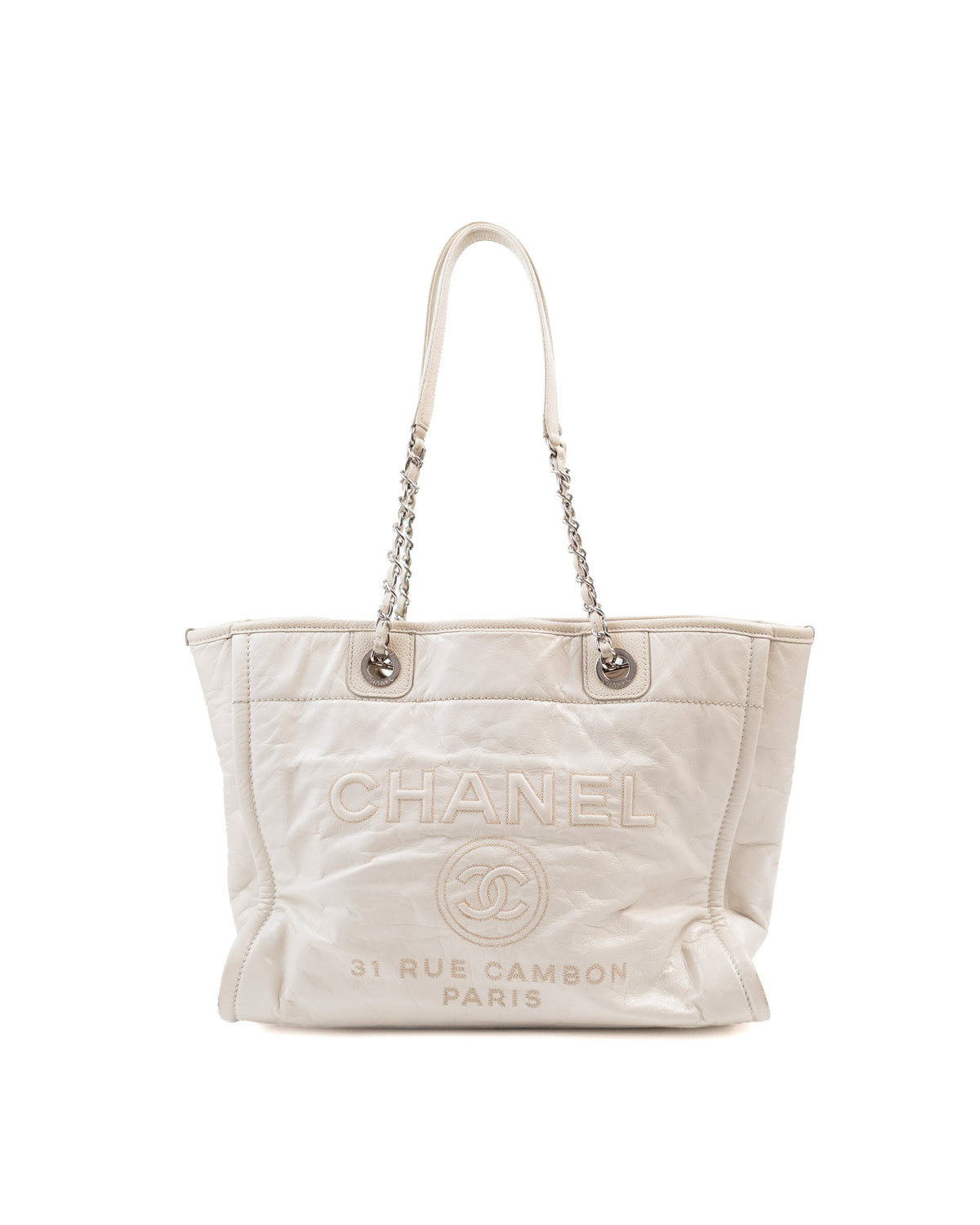 Chanel Borsa Deauville Pelle Beige usata autentica - Aurea Luxury Lab