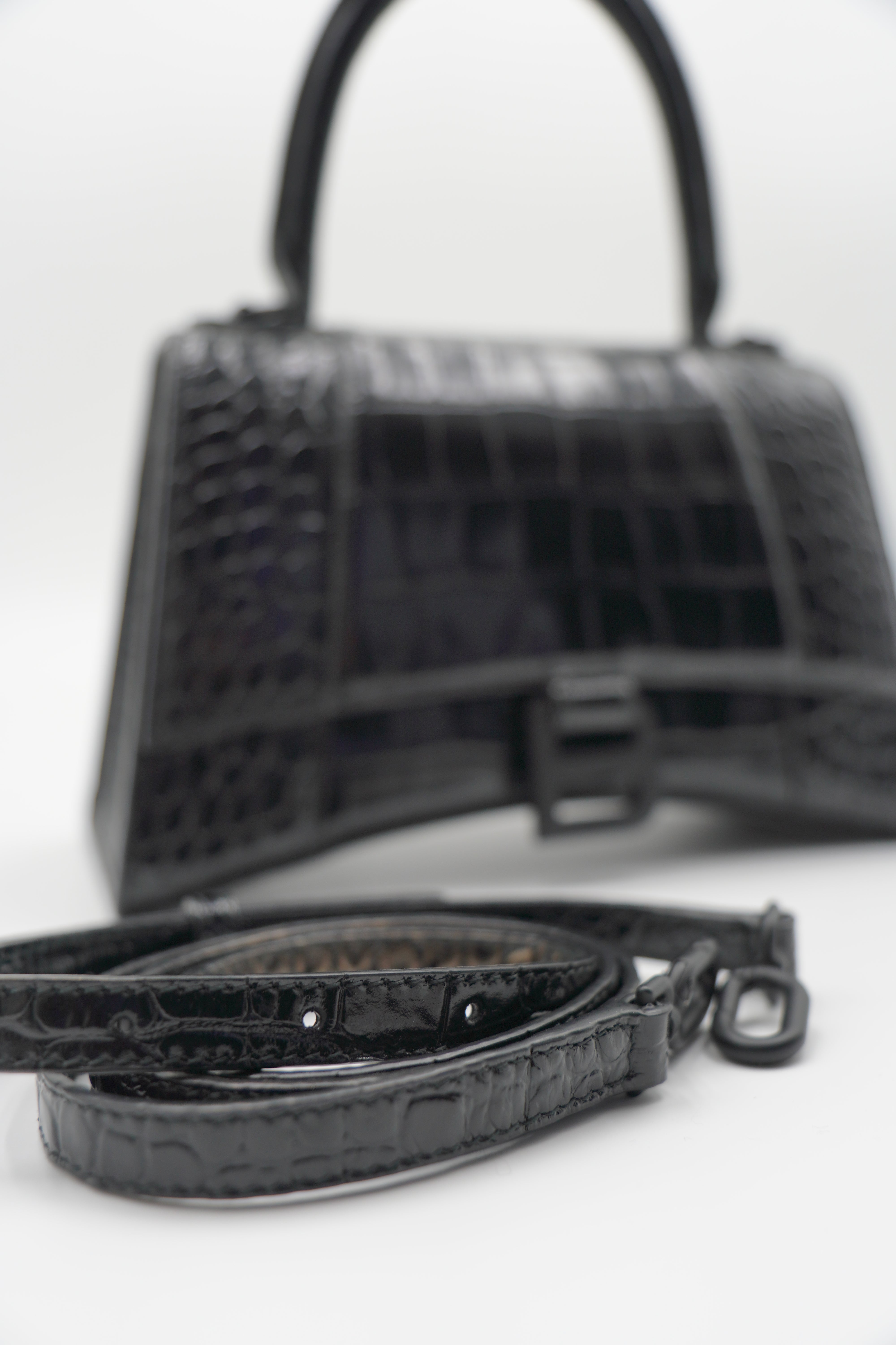 Balenciaga Borsa Hourglass Nera Stampa Cocco