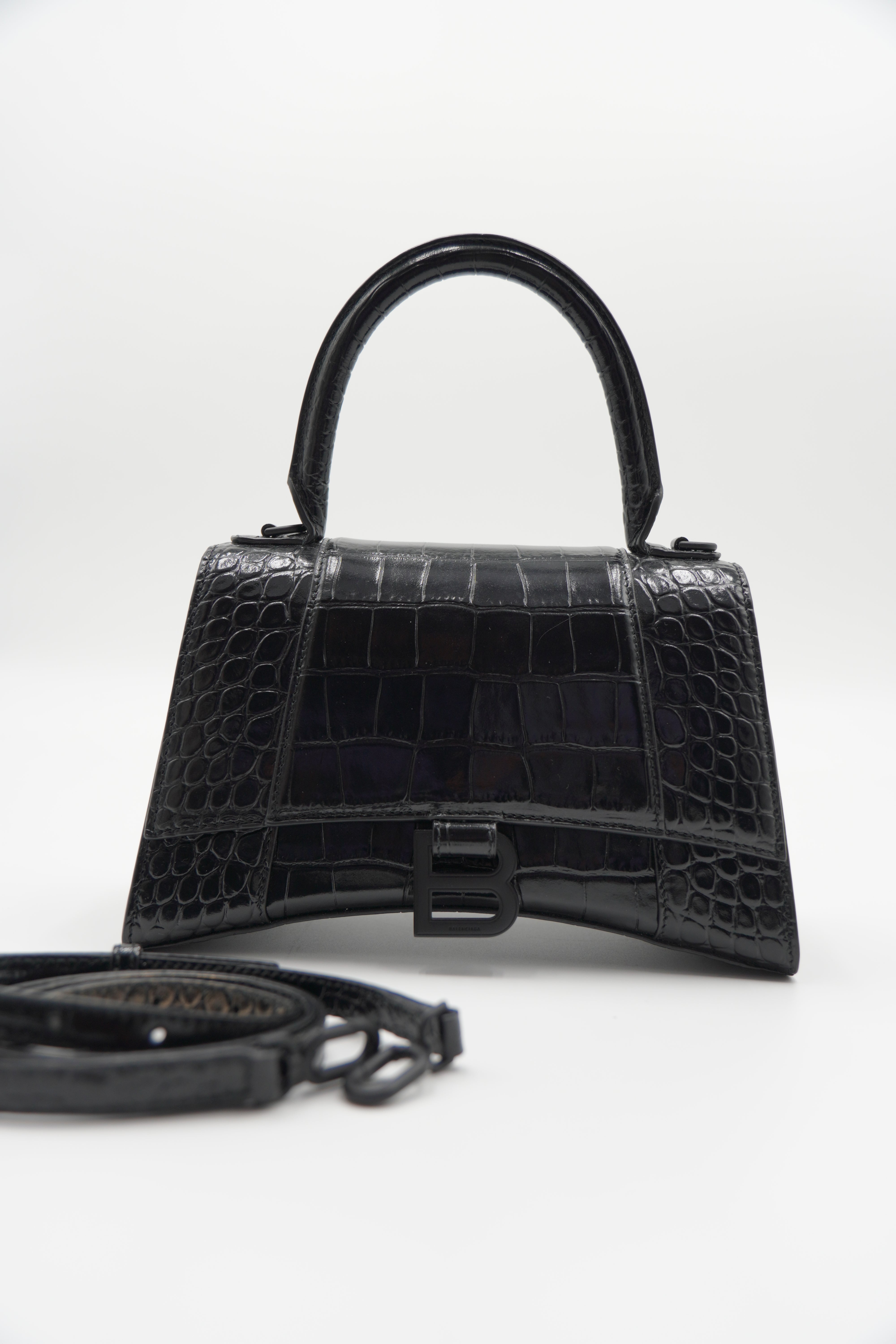 Balenciaga Borsa Hourglass Nera Stampa Cocco