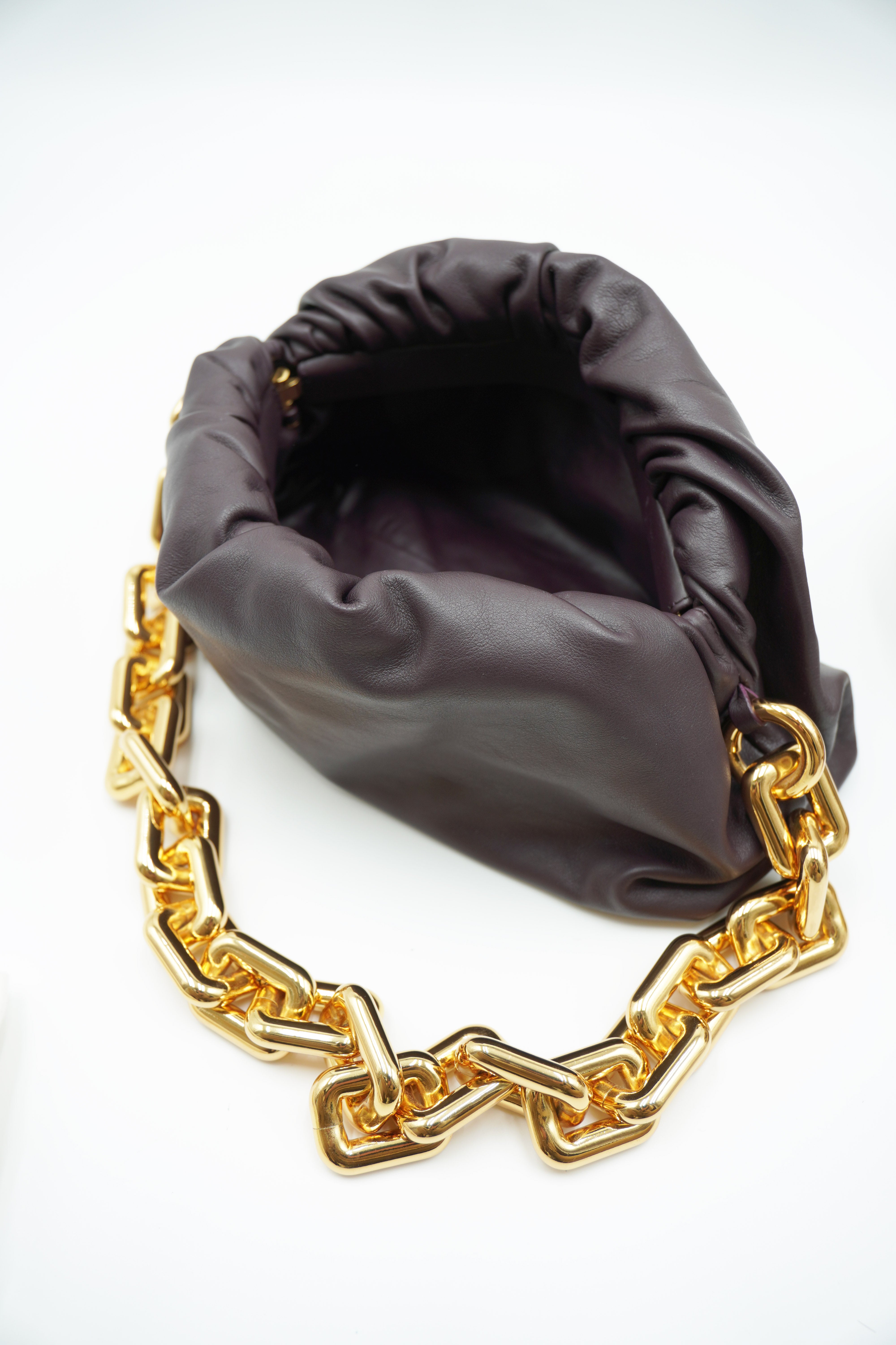 Bottega Veneta Borsa Pouch Con Catena Pelle Melanzana