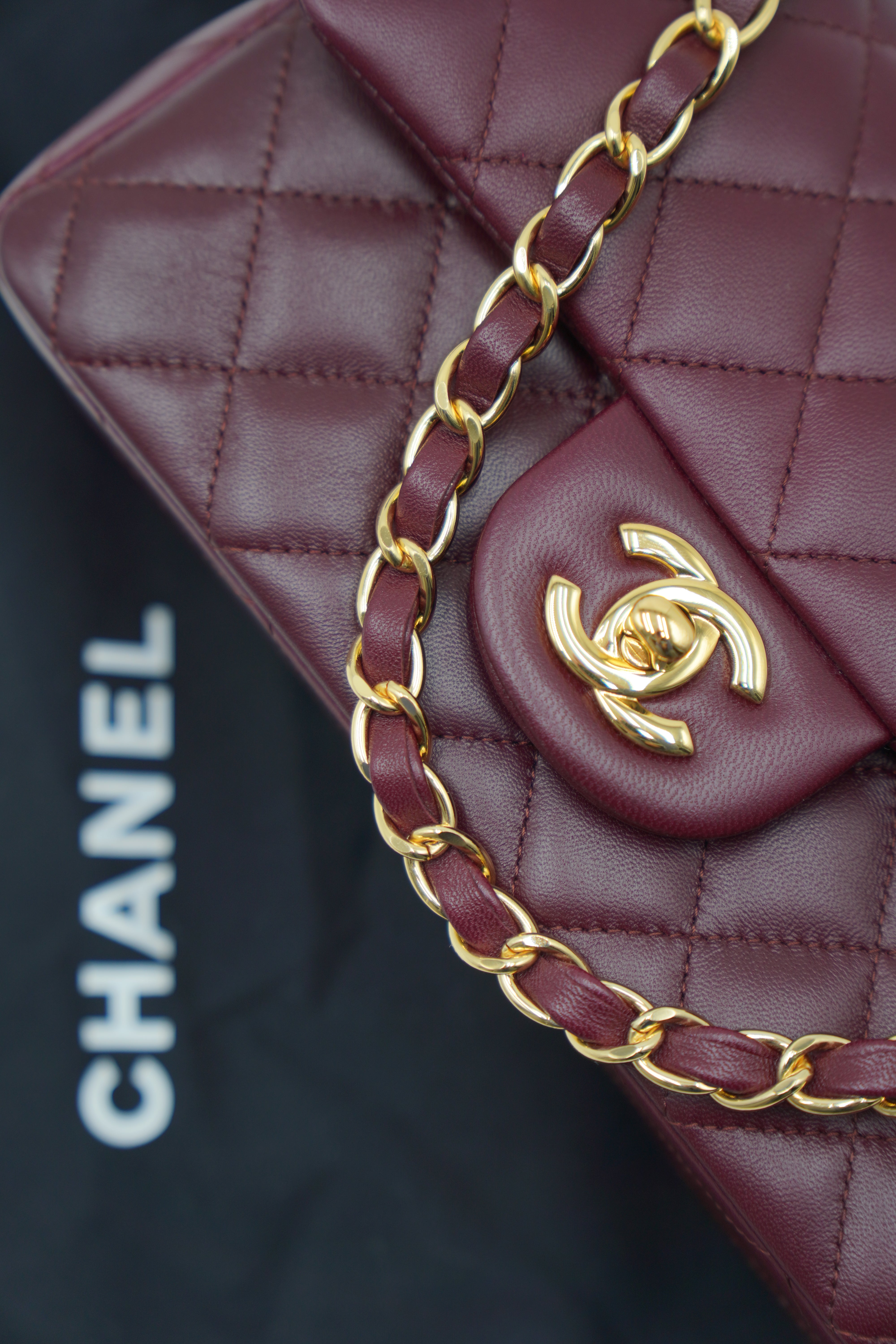 Chanel Borsa Classic Timeless Mini Flap Lambiskin Burgundi