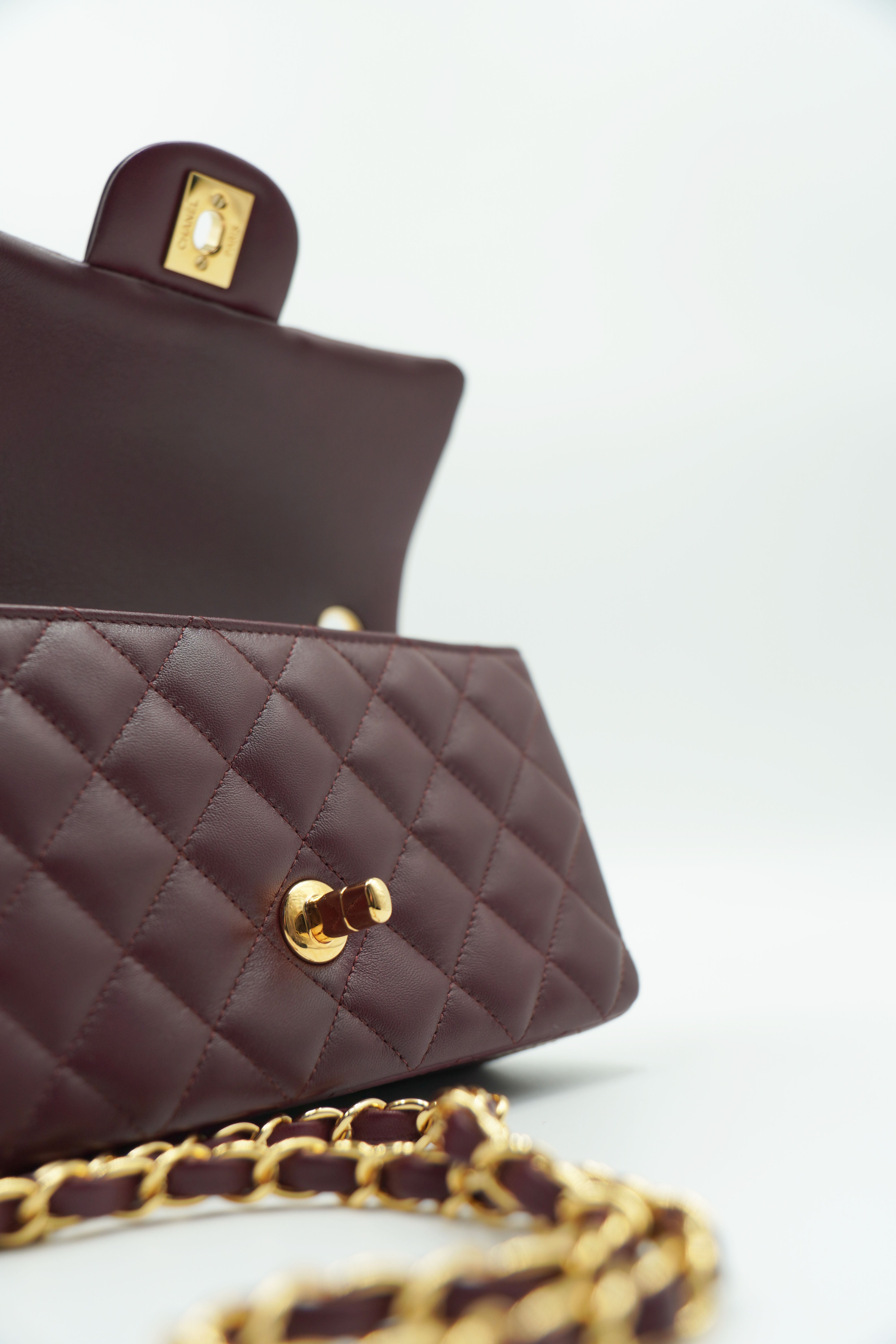 Chanel Borsa Classic Timeless Mini Flap Lambiskin Burgundi