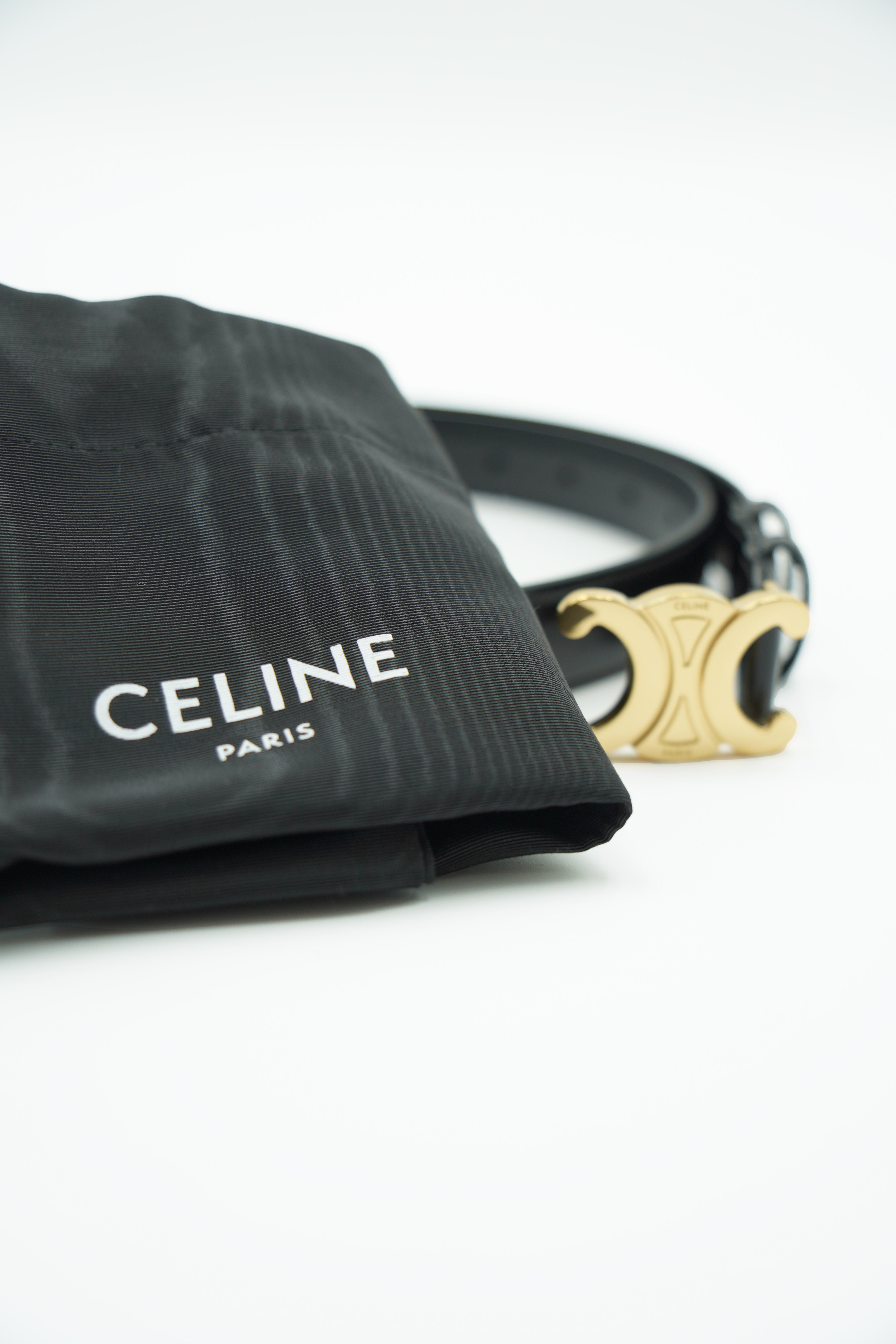 Celine Triomphe Belt Black Leather
