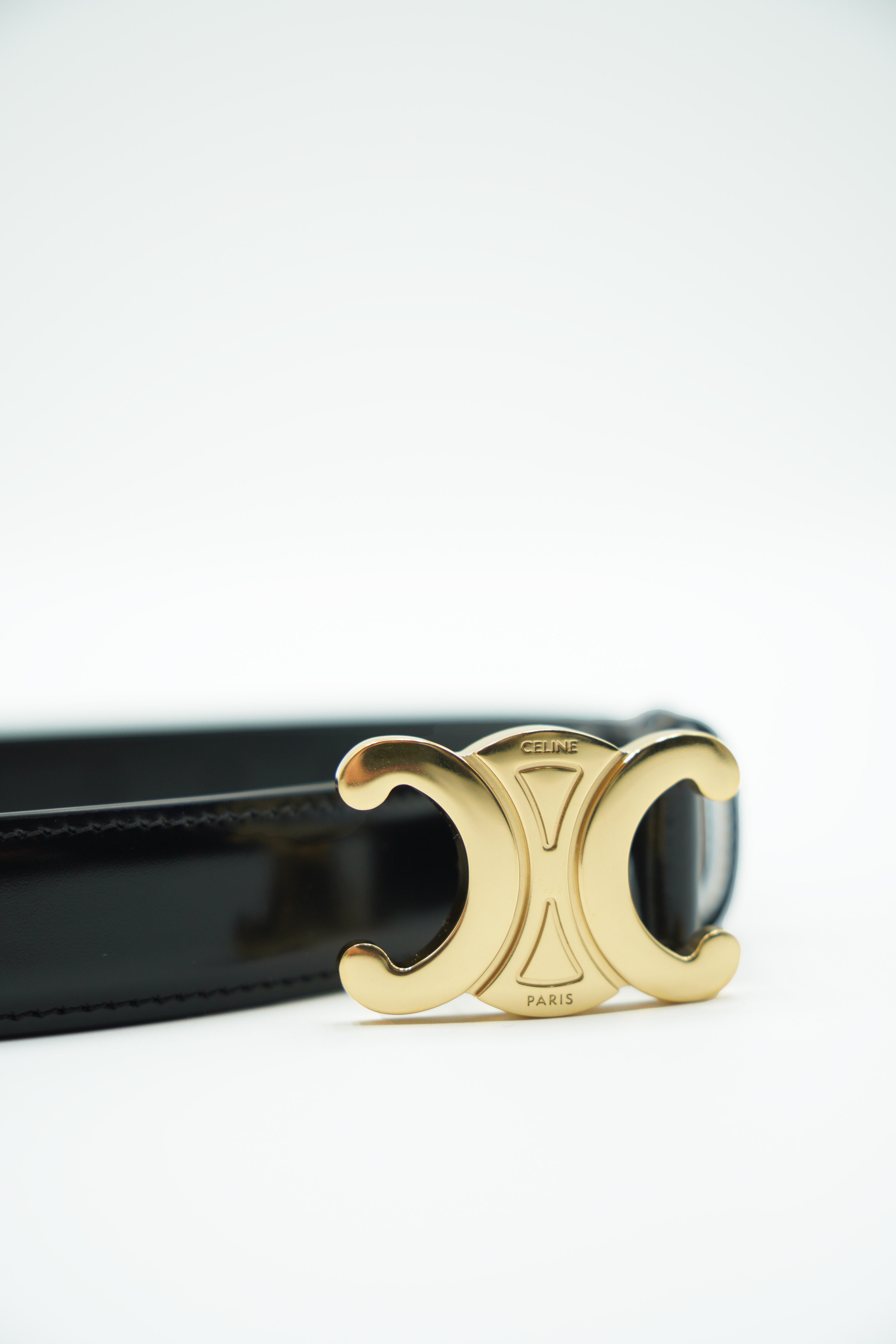 Celine Triomphe Belt Black Leather