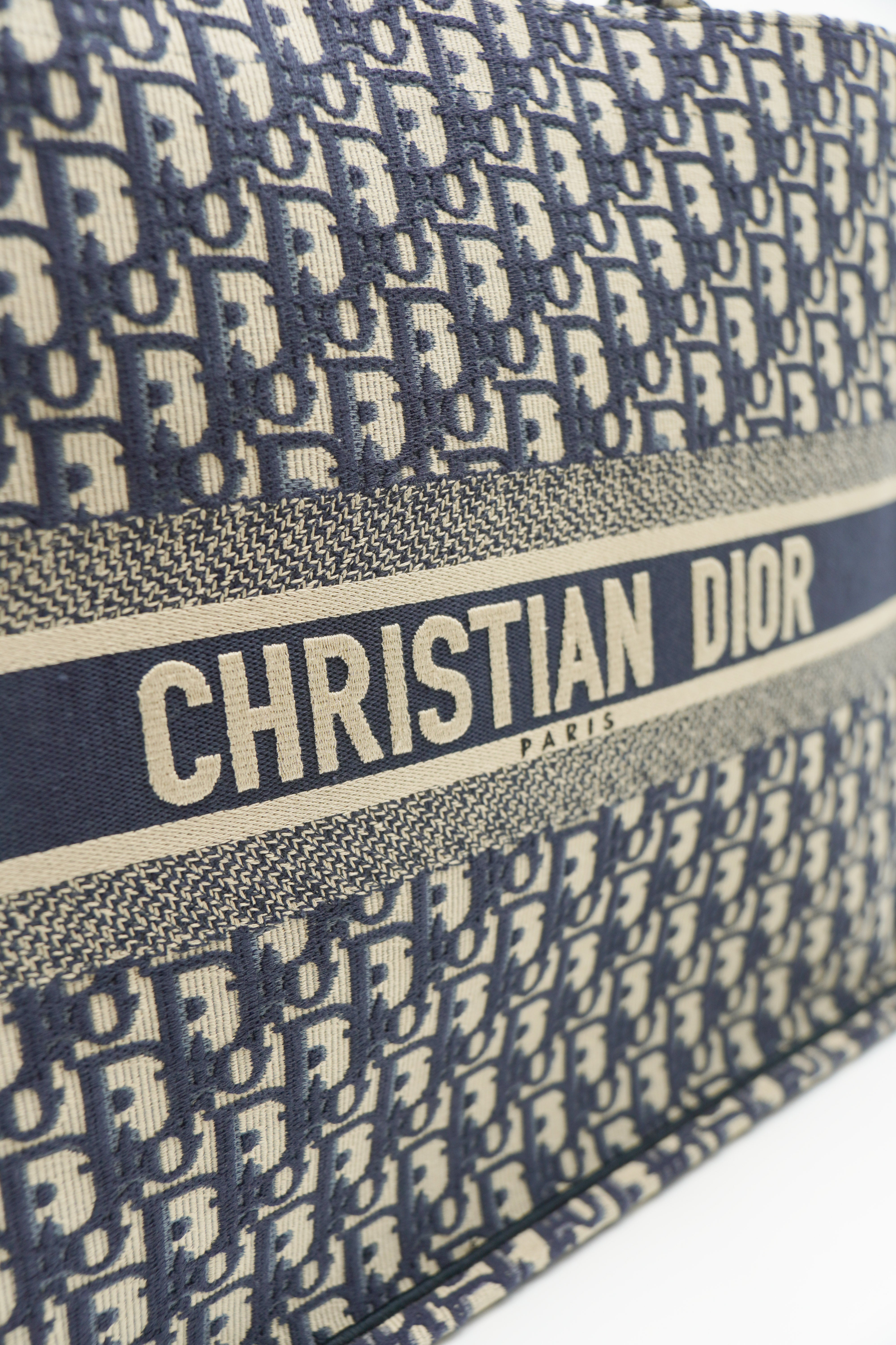 Christian Dior Borsa Book Tote Grande Oblique Ocra e Blu