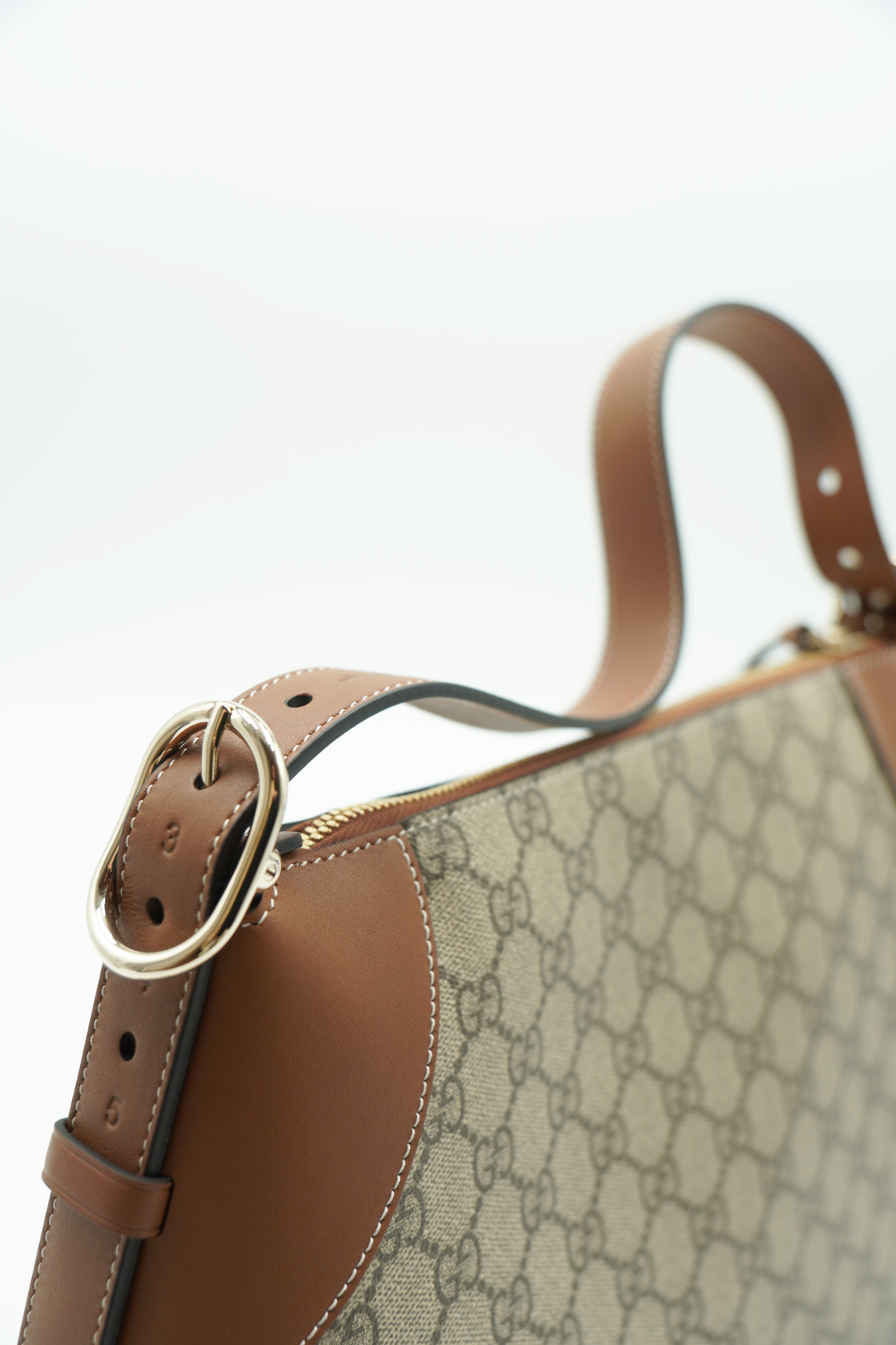 GG Supreme Monogram Emblem Medium Bag Beige - Authentic Used