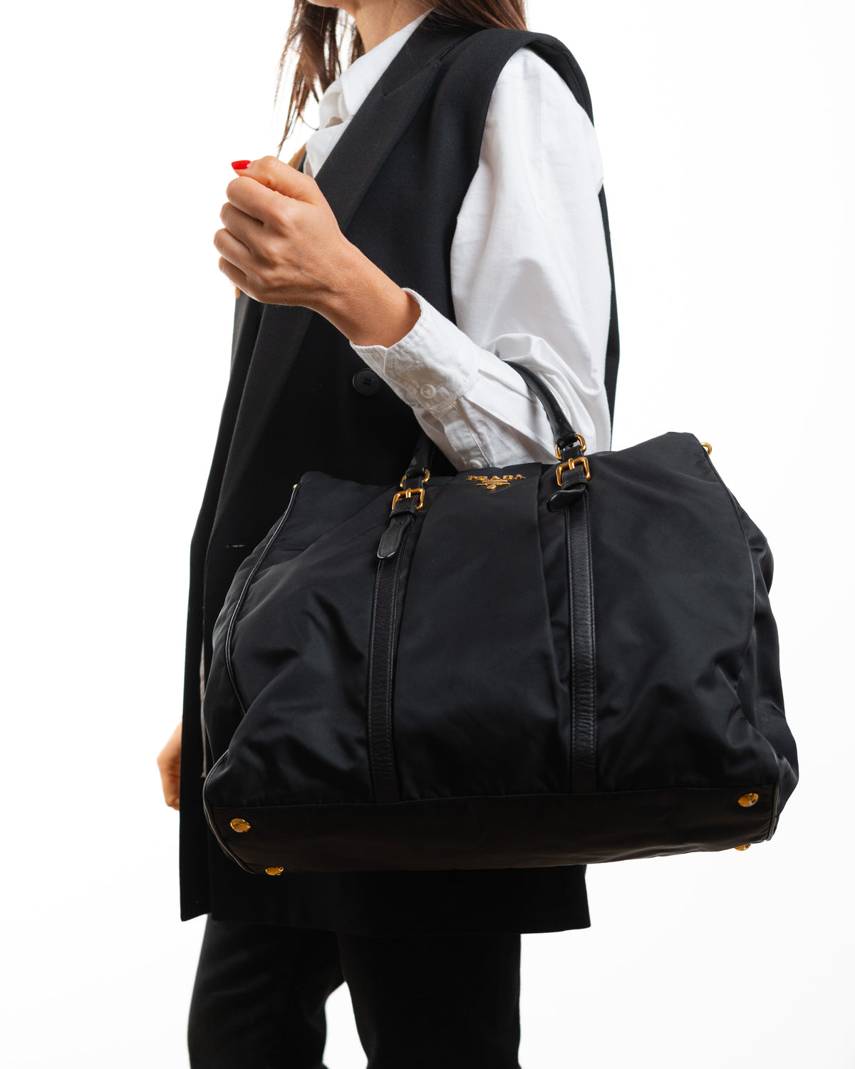 Prada Borsa Shopping Nylon e Pelle Nera — Pre-owned Autentica