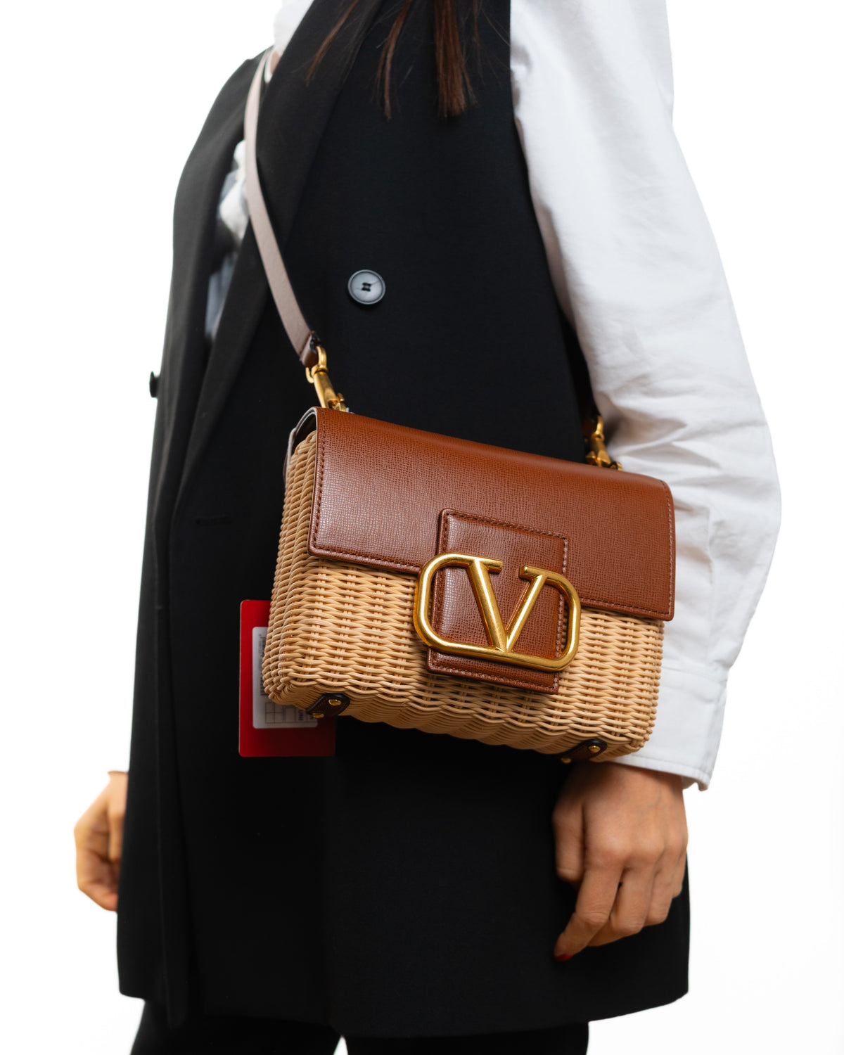 Valentino Garavani Bolso Stud Sign Rafia y Piel Beige — Pre-owned Auténtica