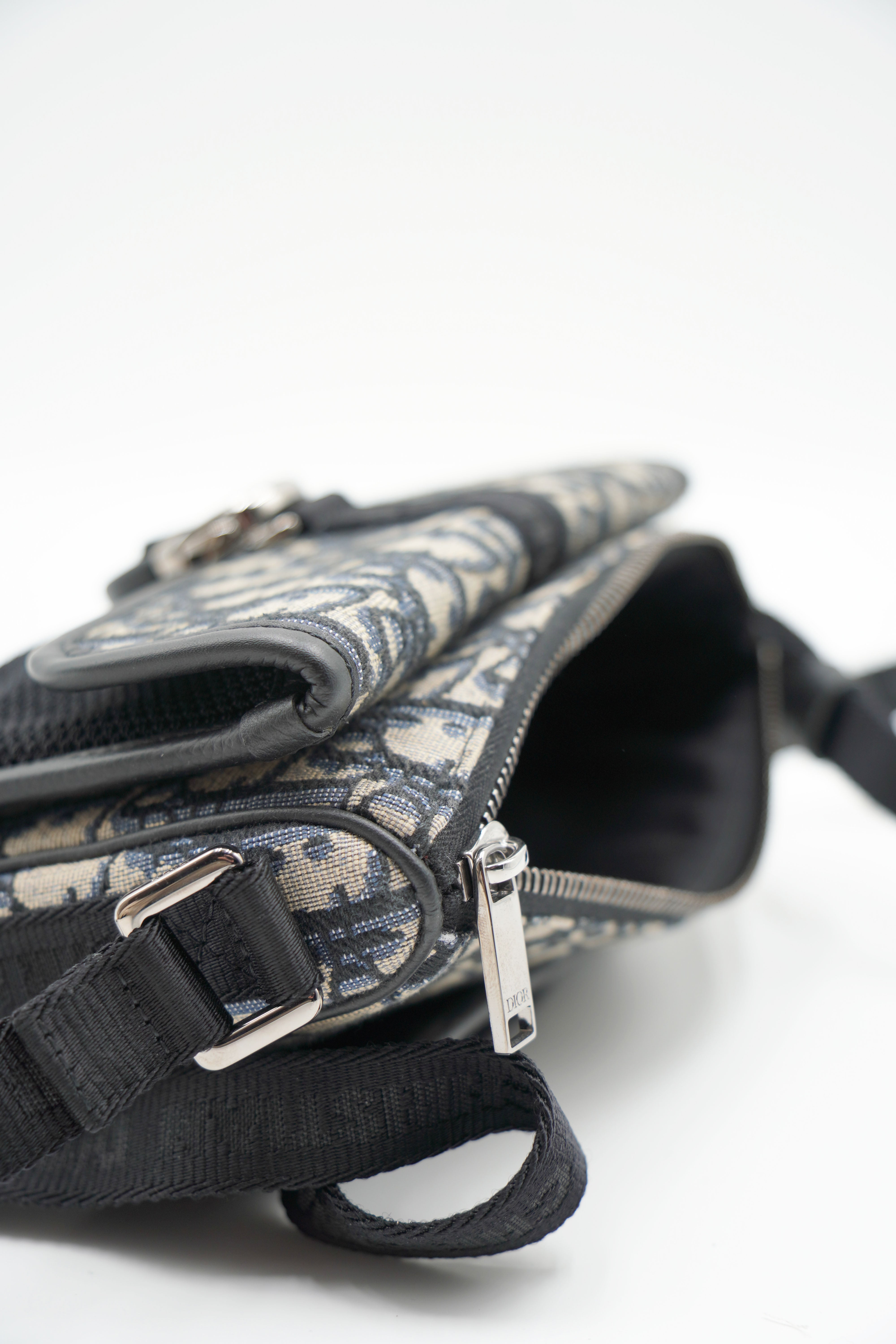 Dior Shoulder Bag 8 Monogram Oblique Blue Fabric and Black Leather