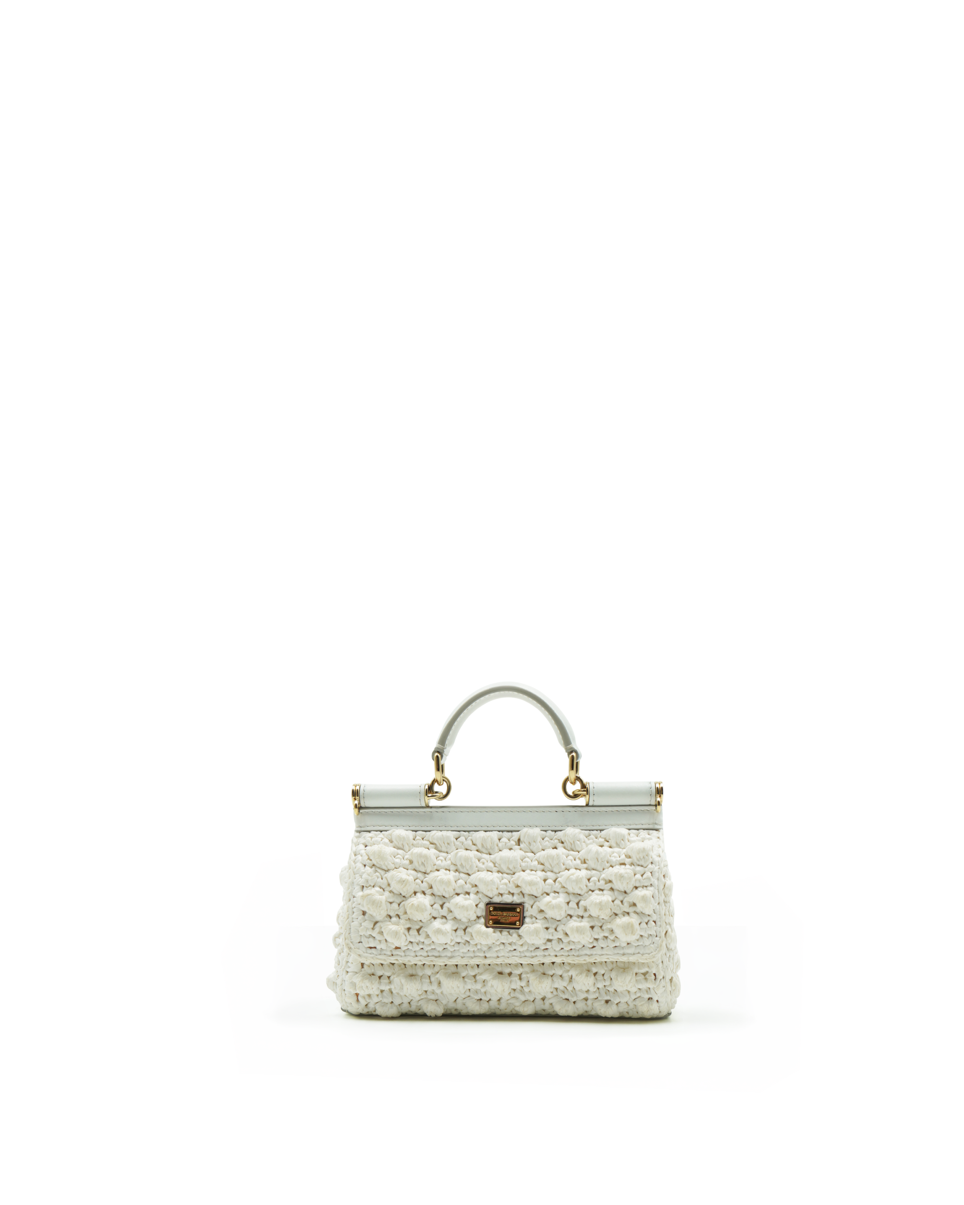 Dolce & Gabbana Borsa Sicily Mini In Raffia Uncinetto Bianca