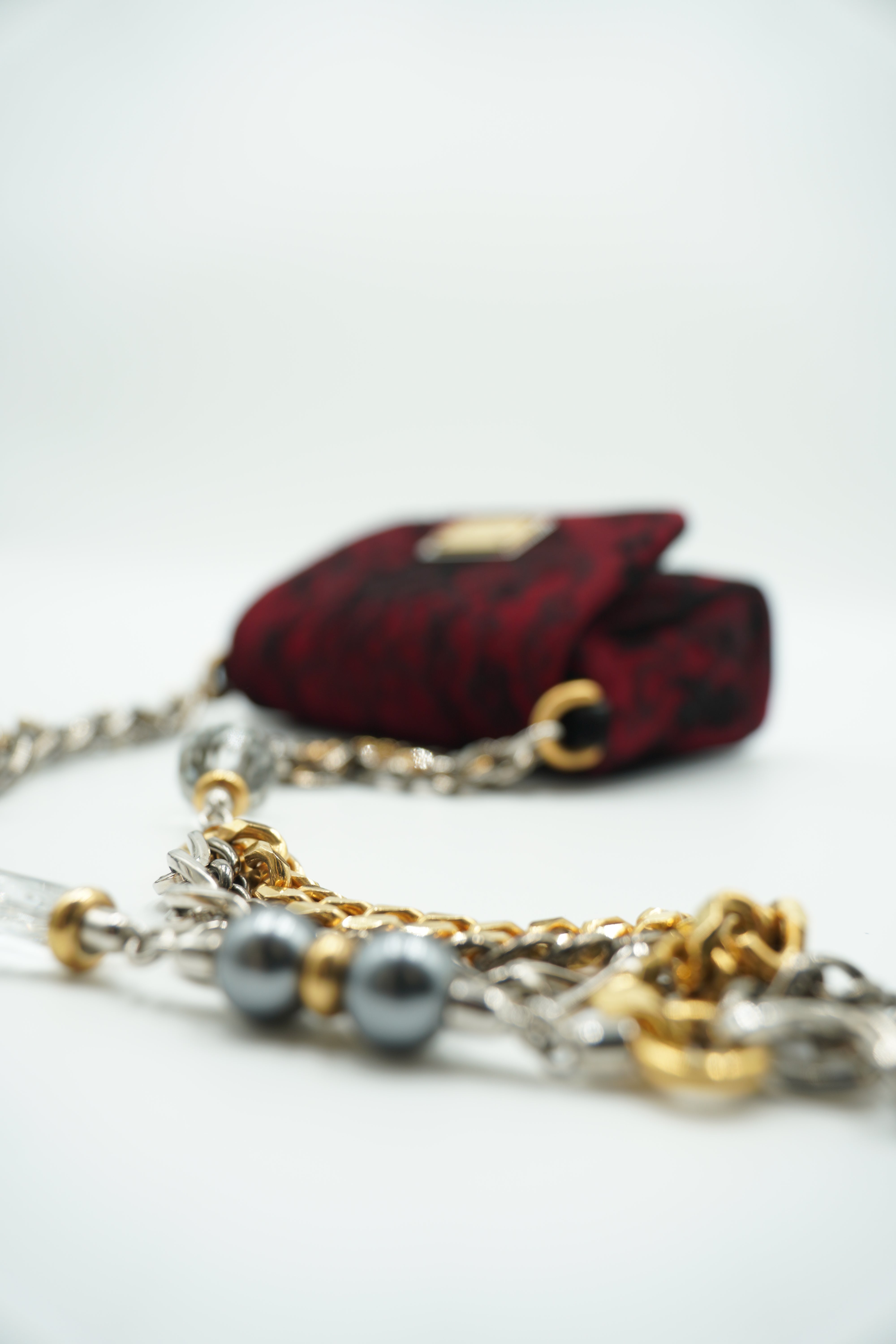 Dolce & Gabbana Red Suede and Black Lace Bag