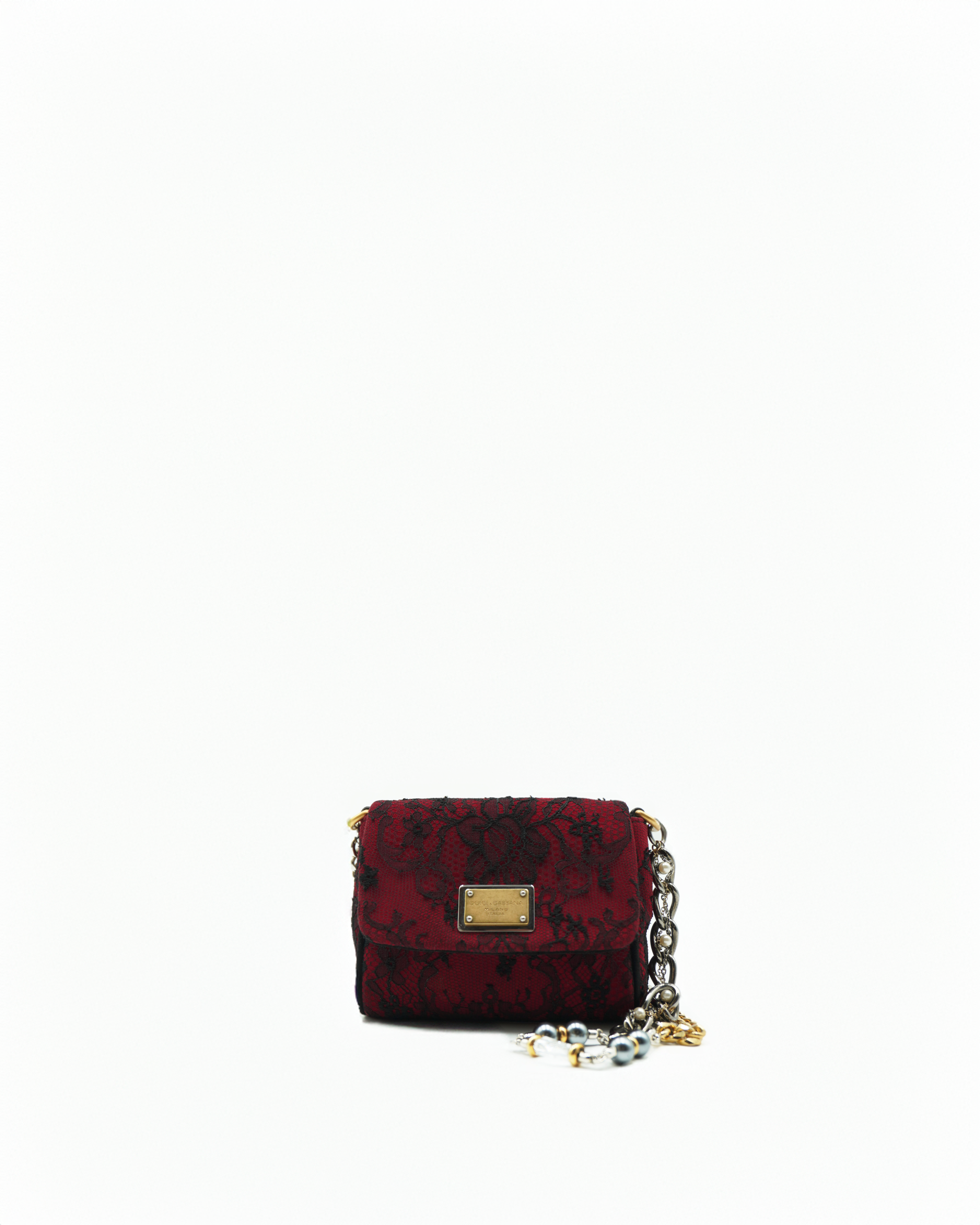Dolce & Gabbana Red Suede and Black Lace Bag