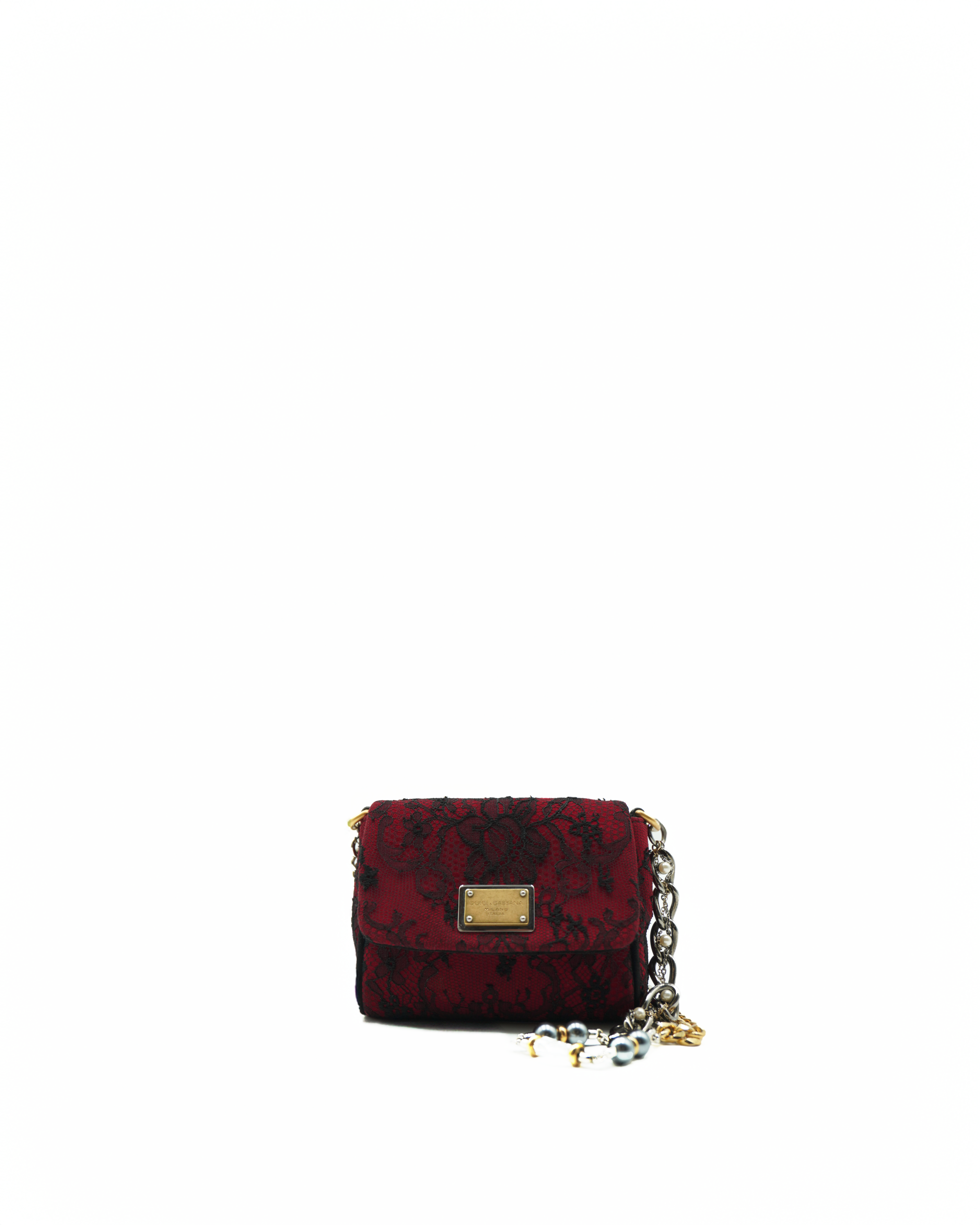 Dolce & Gabbana Red Suede and Black Lace Bag