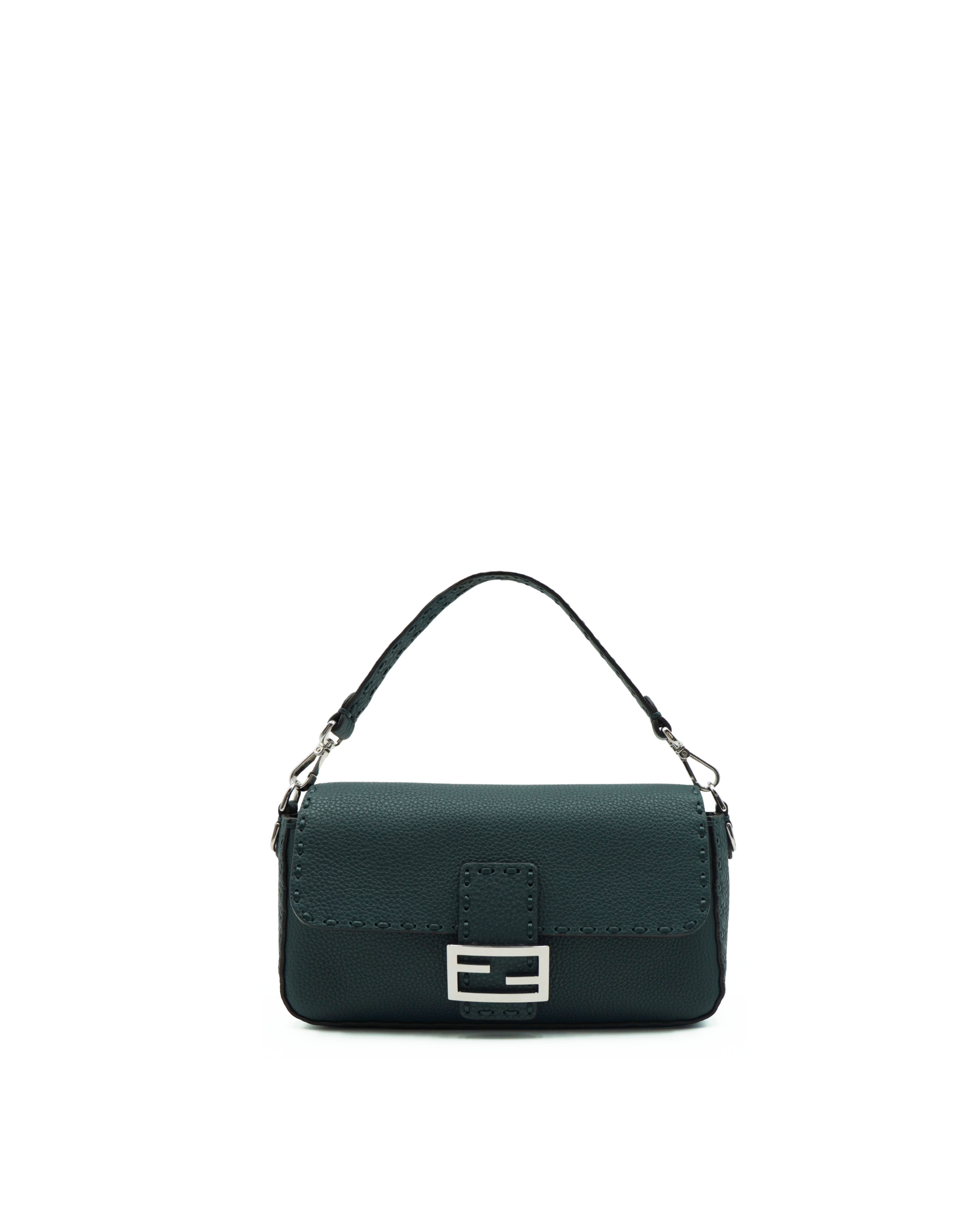 Fendi Borsa Baguette Cuoio romano Selleria Petrolio usata autentica - Aurea Luxury Lab