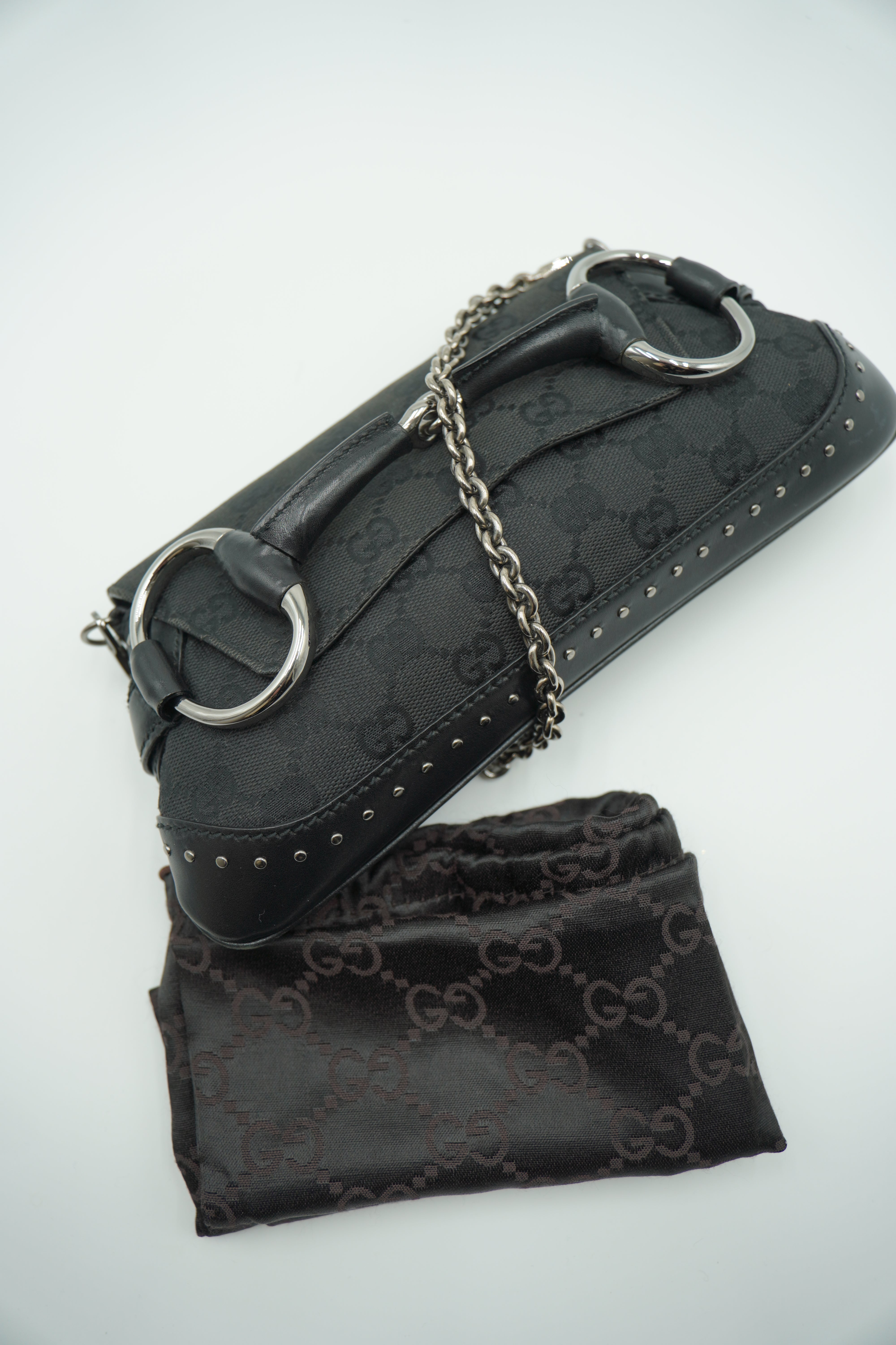 Gucci Borsa Monogram Studded Horsebit Clutch Nero