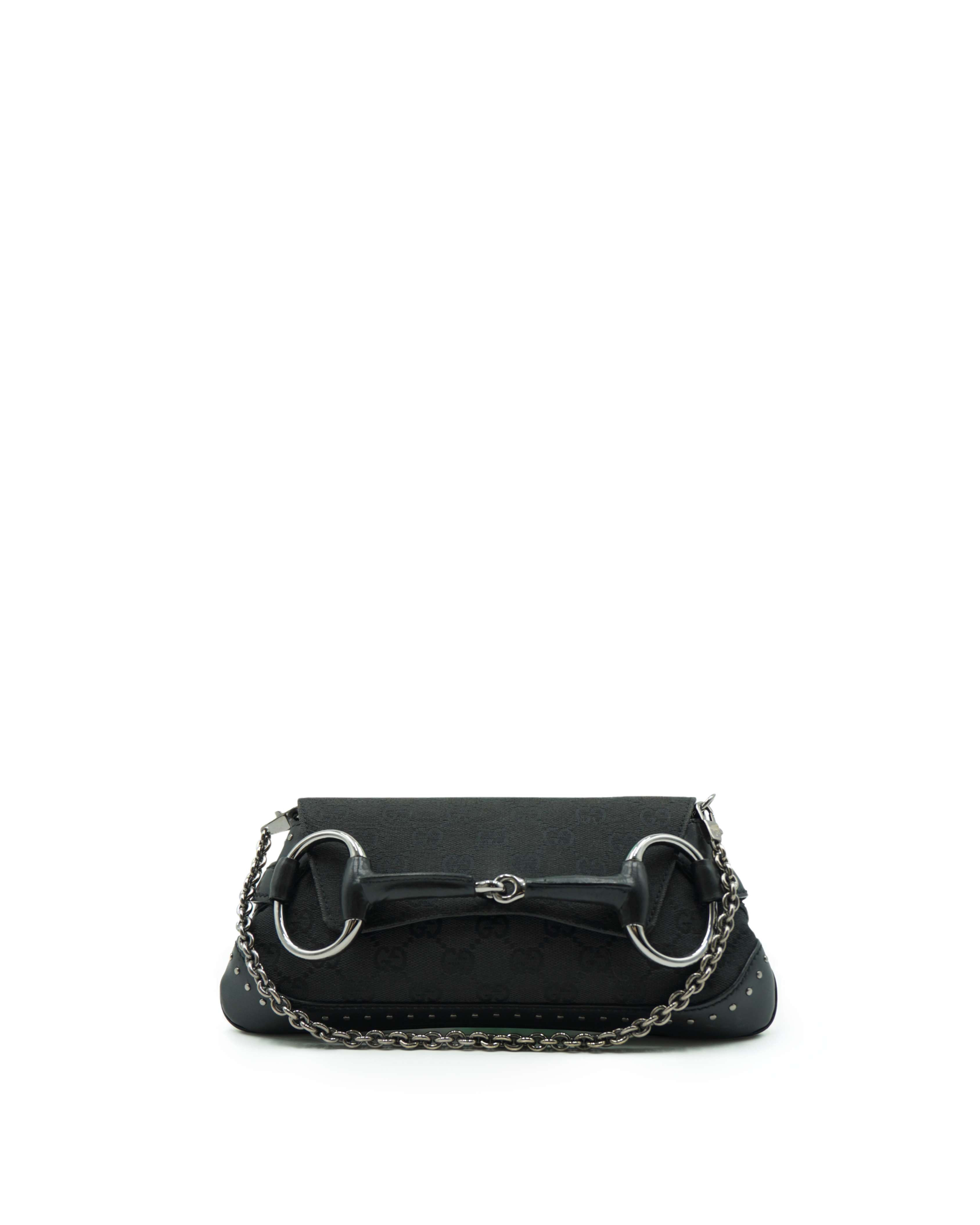 Gucci Borsa Monogram Studded Horsebit Clutch Nero