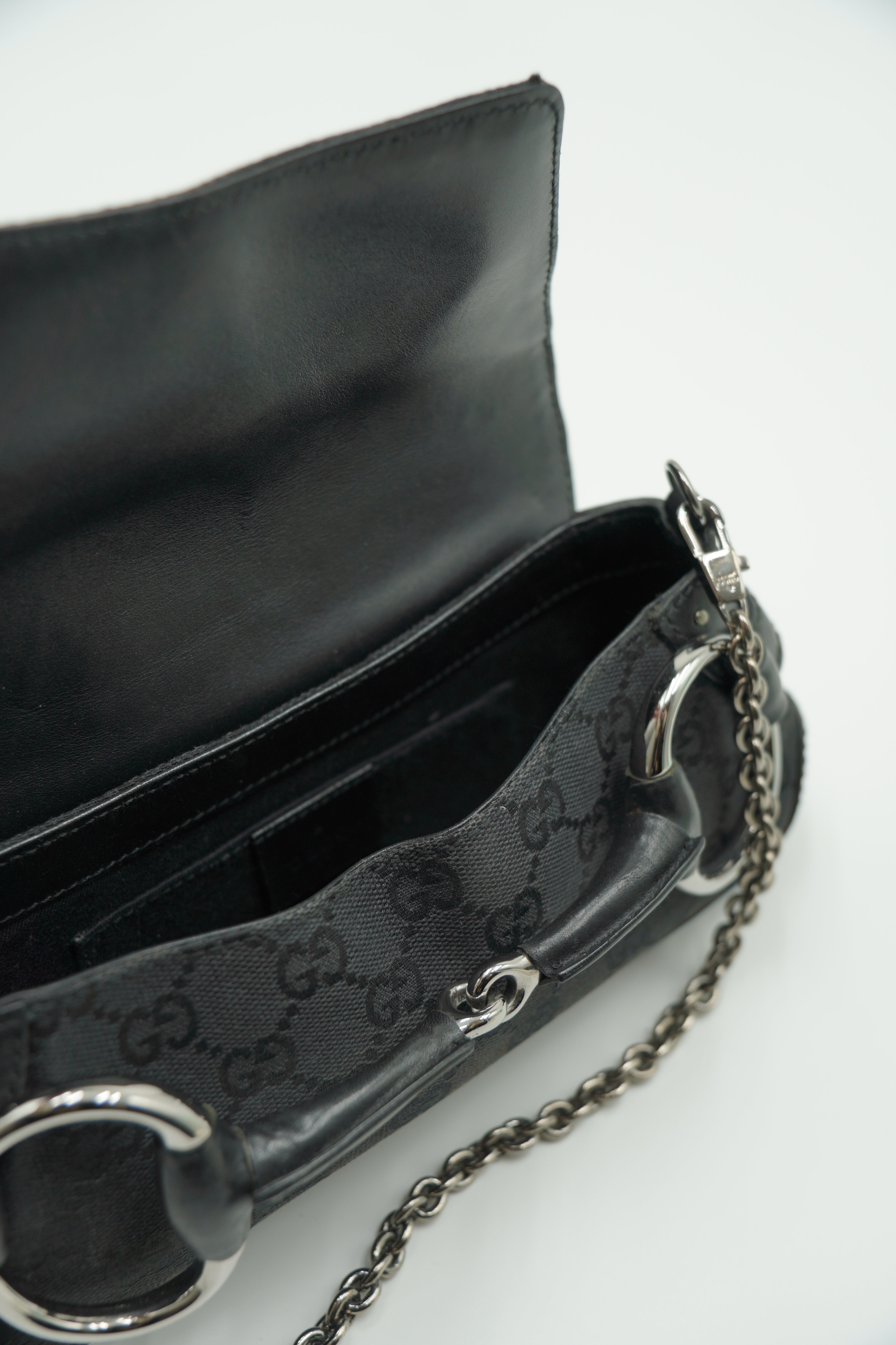 Gucci Borsa Monogram Studded Horsebit Clutch Nero