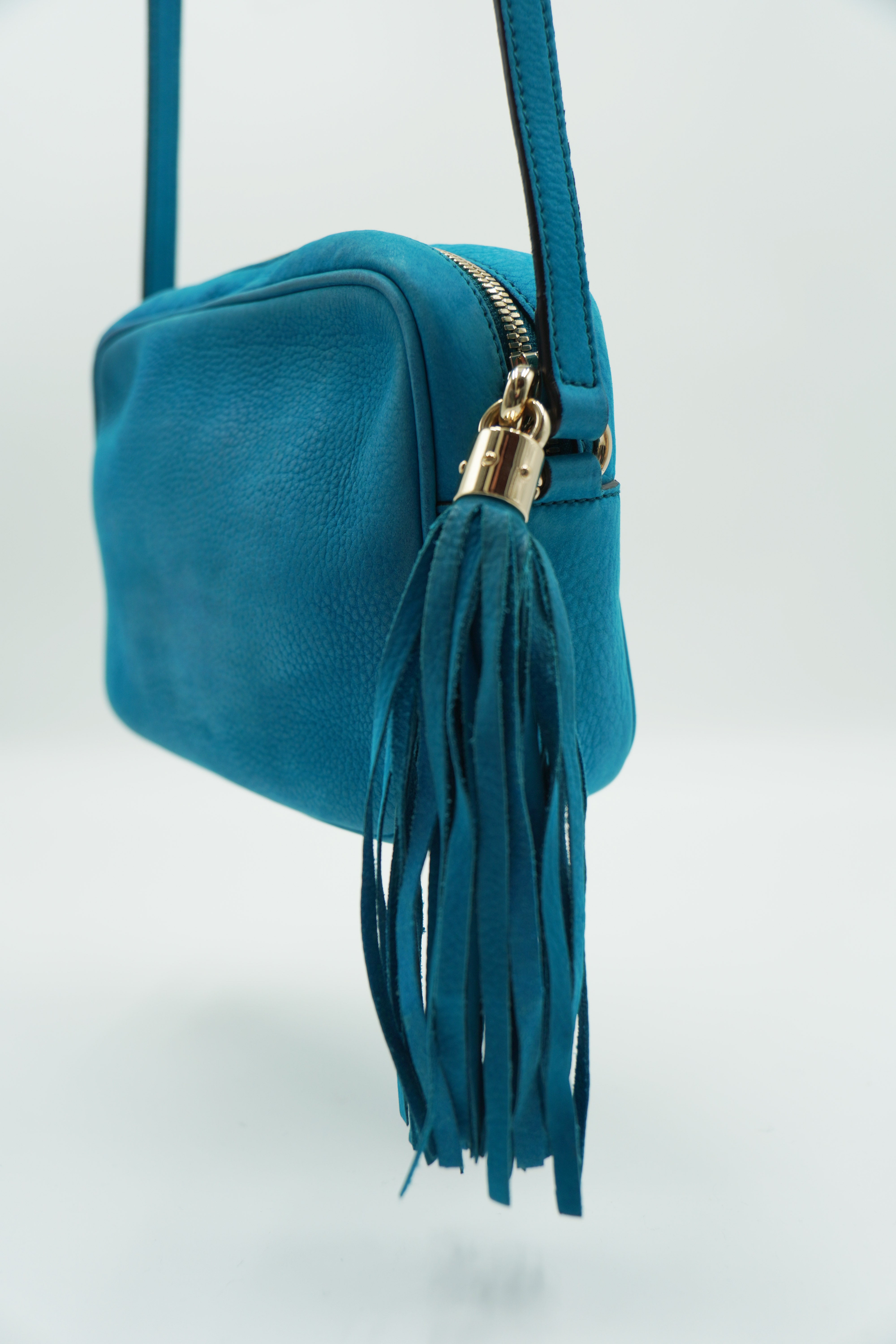 Gucci Borsa Soho Disco In Nappa Azzurra luxury resale autentica - Aurea Luxury Lab