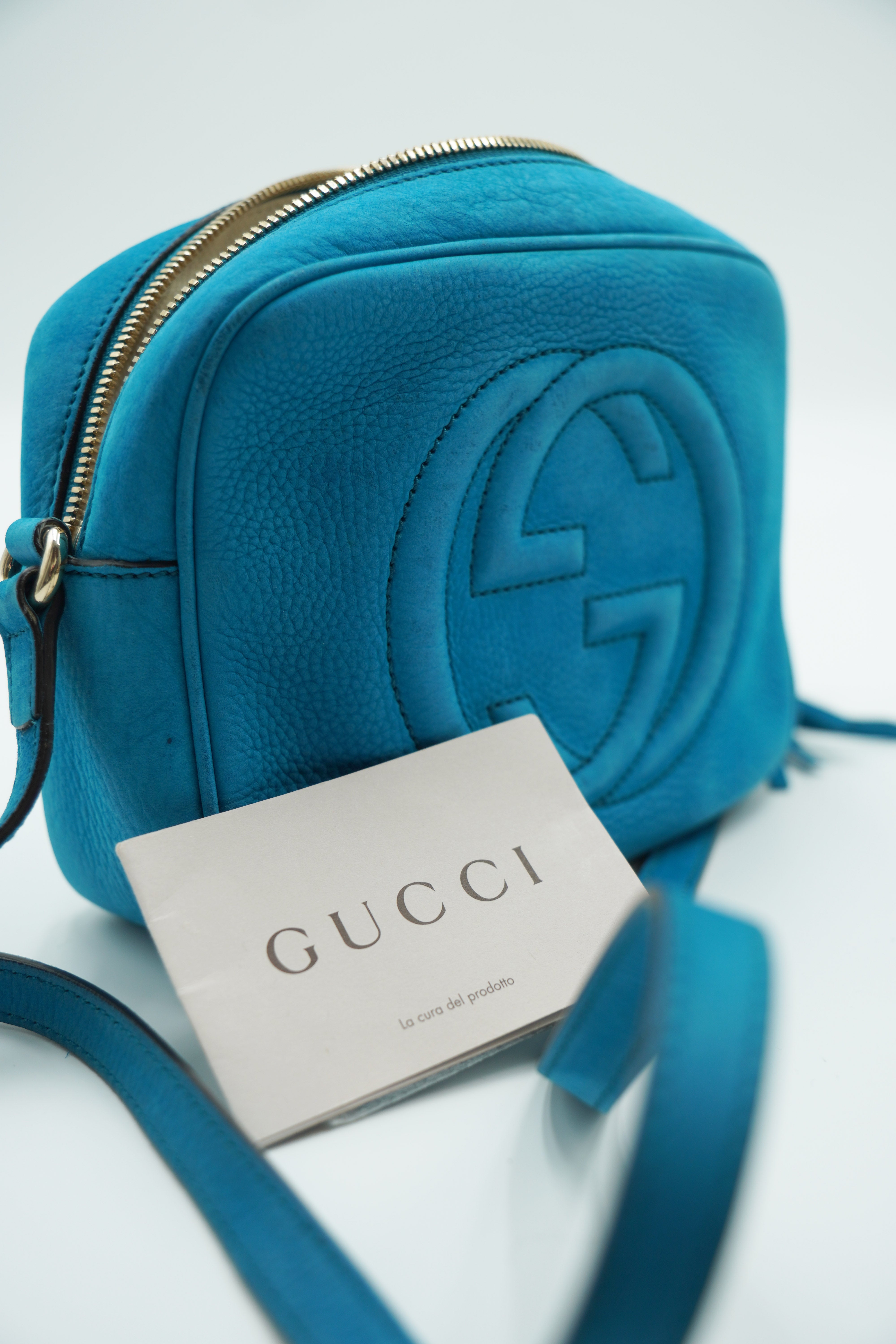 Gucci Borsa Soho Disco In Nappa Azzurra pre-owned autentica - Aurea Luxury Lab