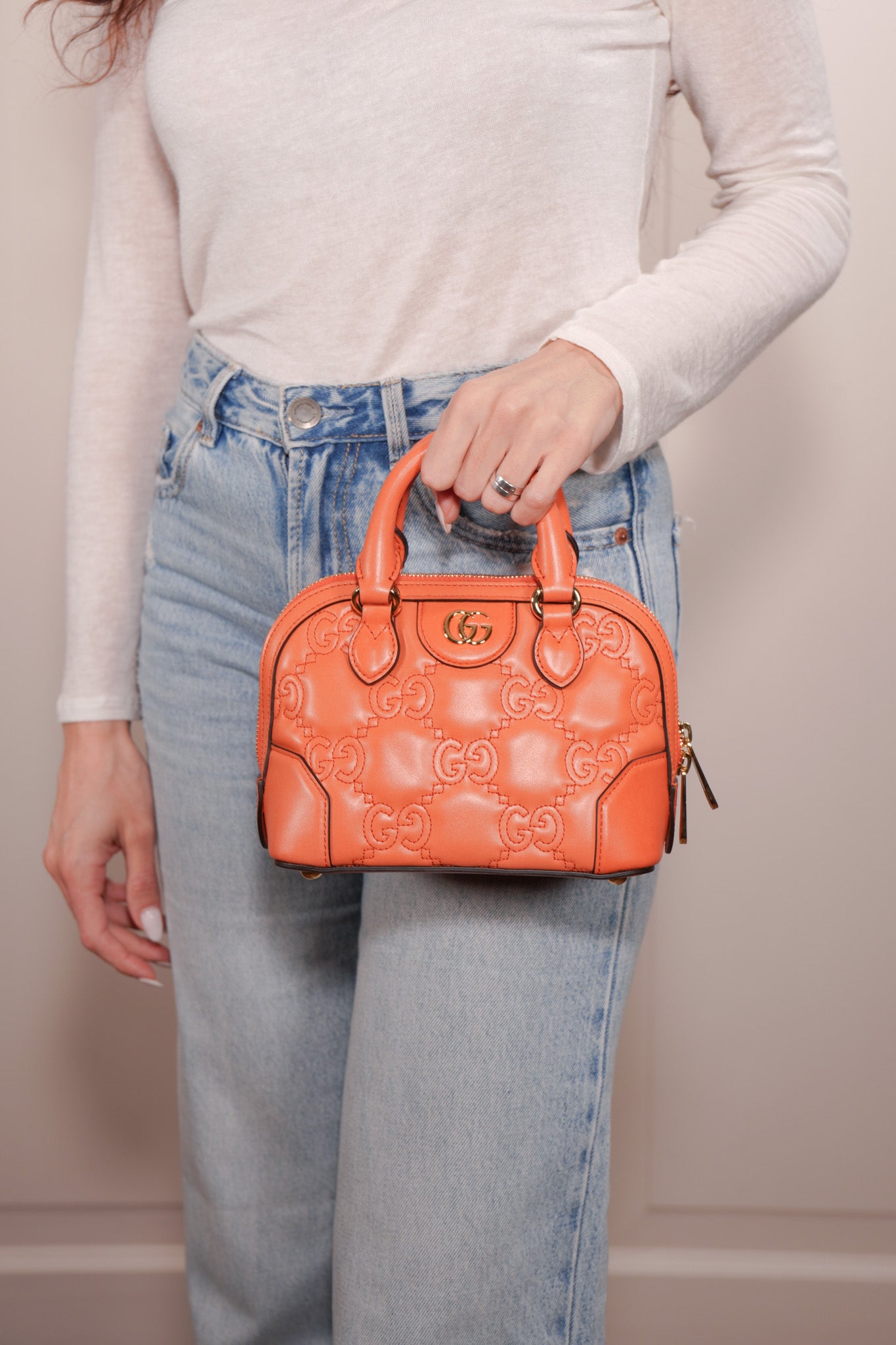 Gucci Borsa GG Matelassè Piccola In Pelle Arancione luxury resale autentica - Aurea Luxury Lab