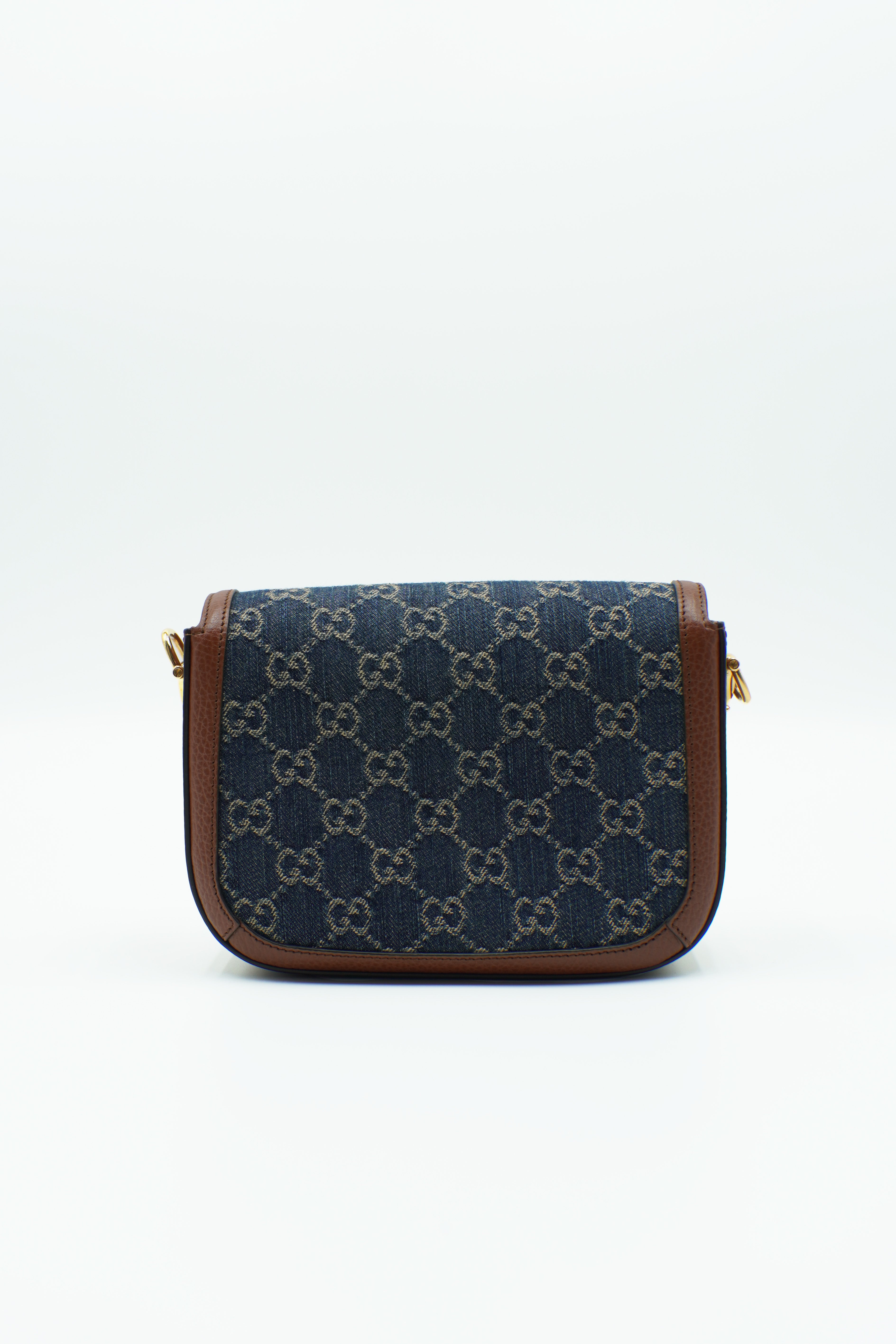 Gucci Borsa Horsebit 1955 Piccola In Denim E Pelle marrone