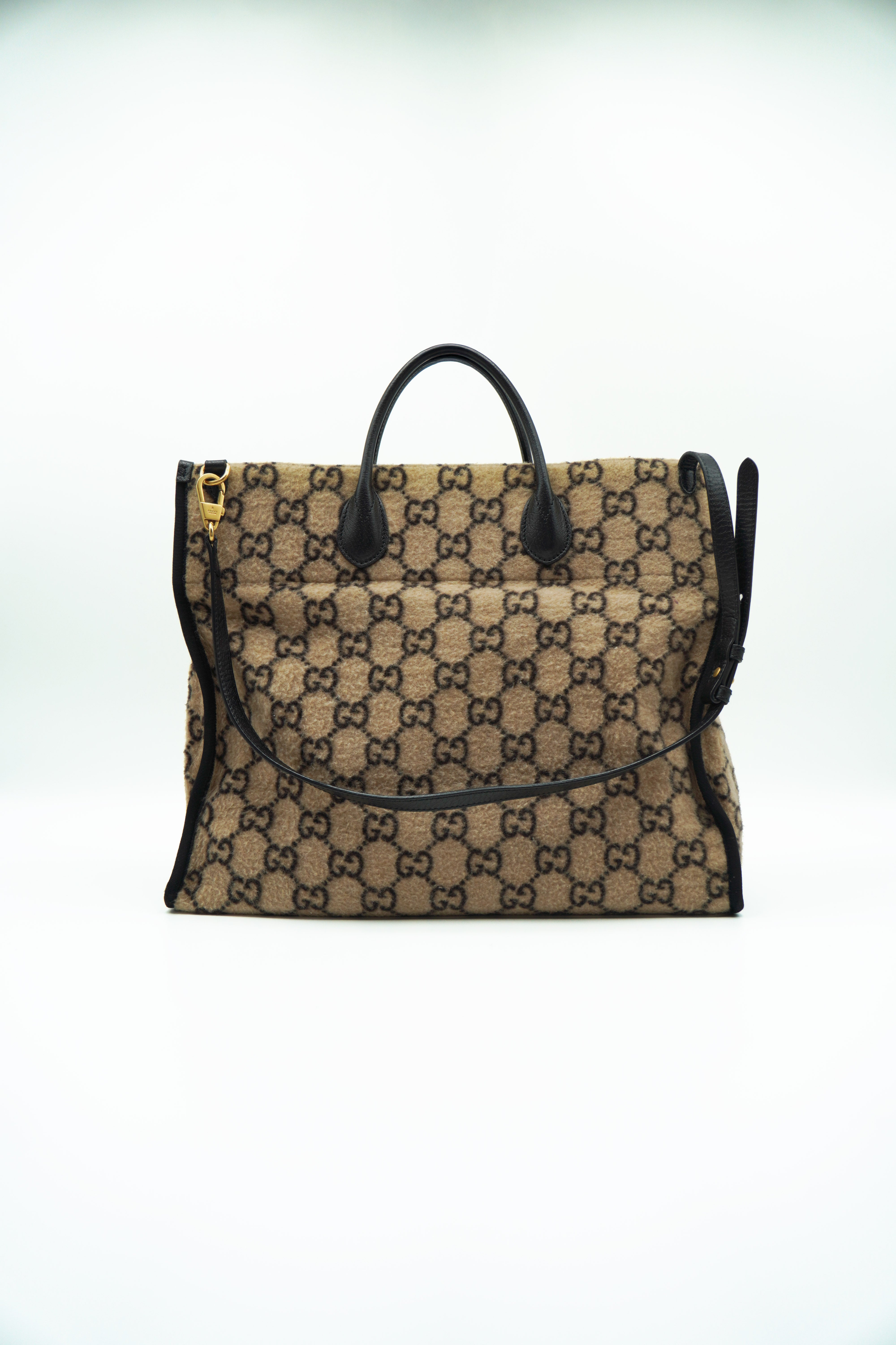 Gucci Borsa Shopping In Tessuto e Pelle Con Motivo GG Beige ed Ebano - Usato Autentico