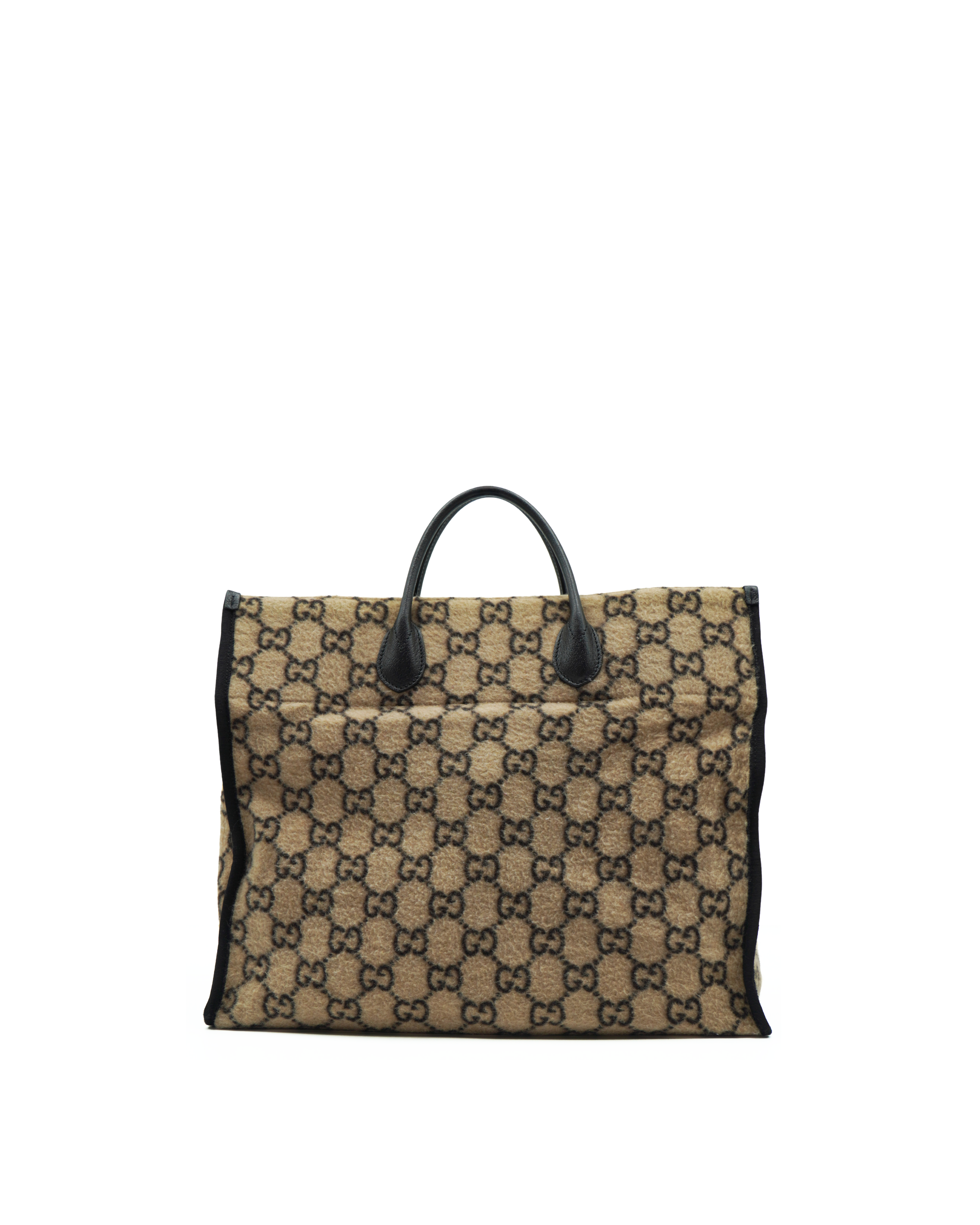 Gucci Borsa Shopping In Tessuto e Pelle Con Motivo GG Beige ed Ebano - Usato Autentico