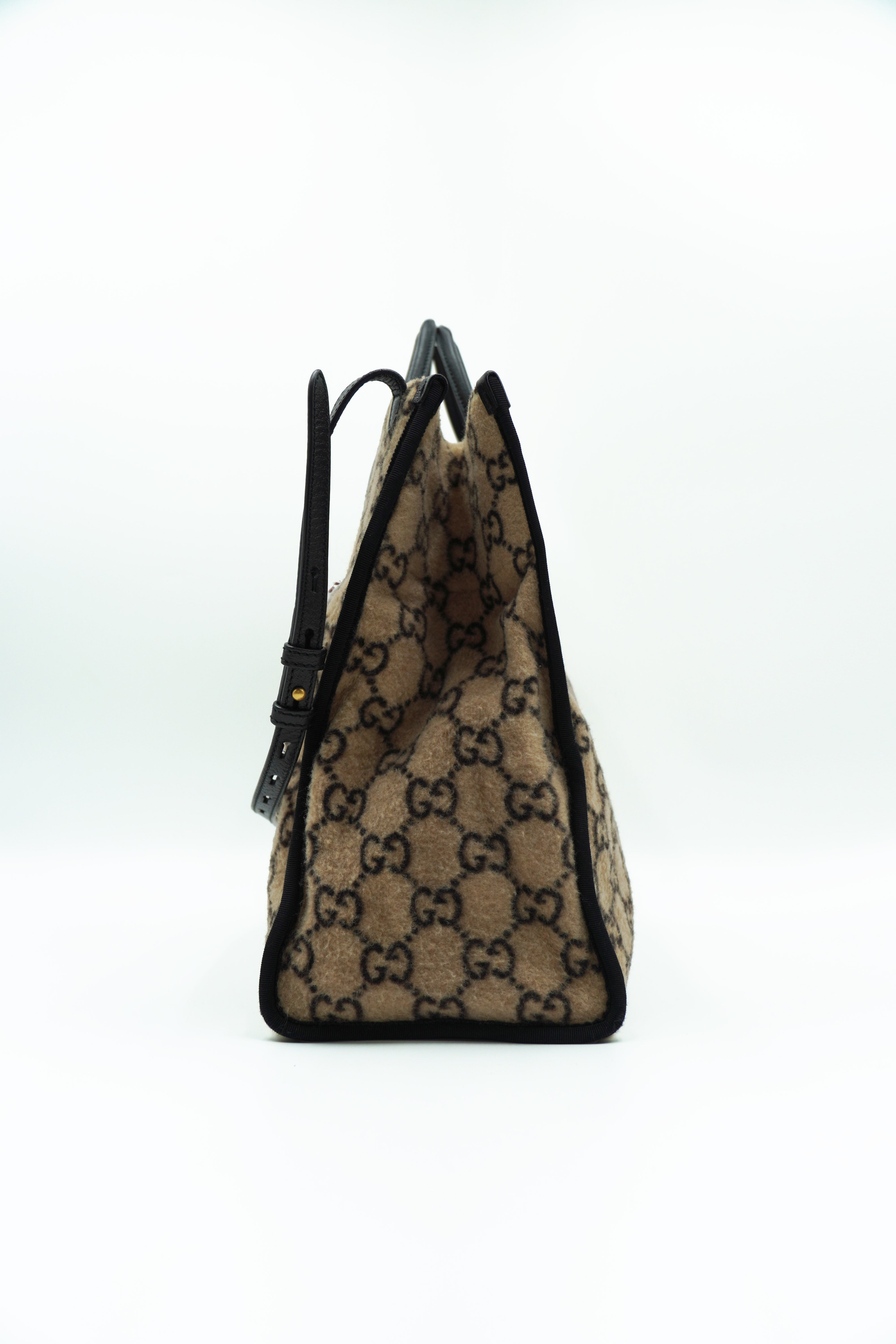 Gucci Borsa Shopping In Tessuto e Pelle Con Motivo GG Beige ed Ebano - Usato Autentico