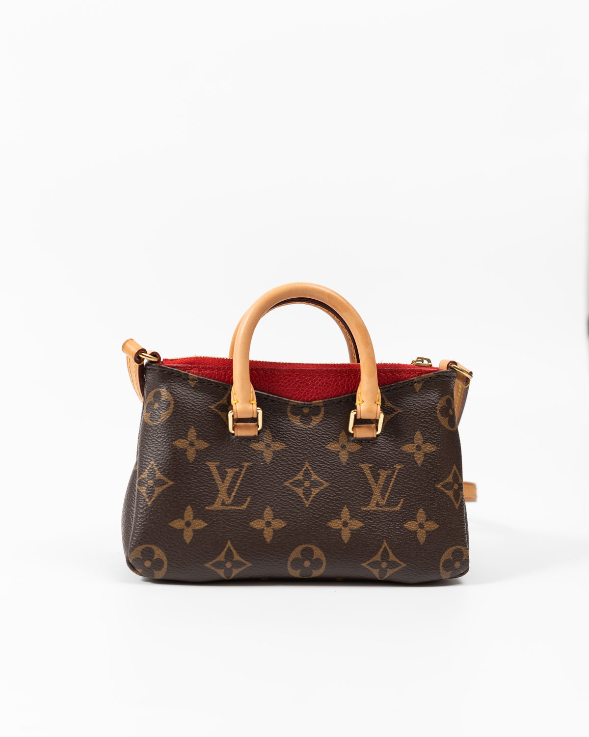Louis Vuitton Borsa Nano Pallas Tela Monogram e Pelle Rossa second hand luxury - Aurea Luxury Lab