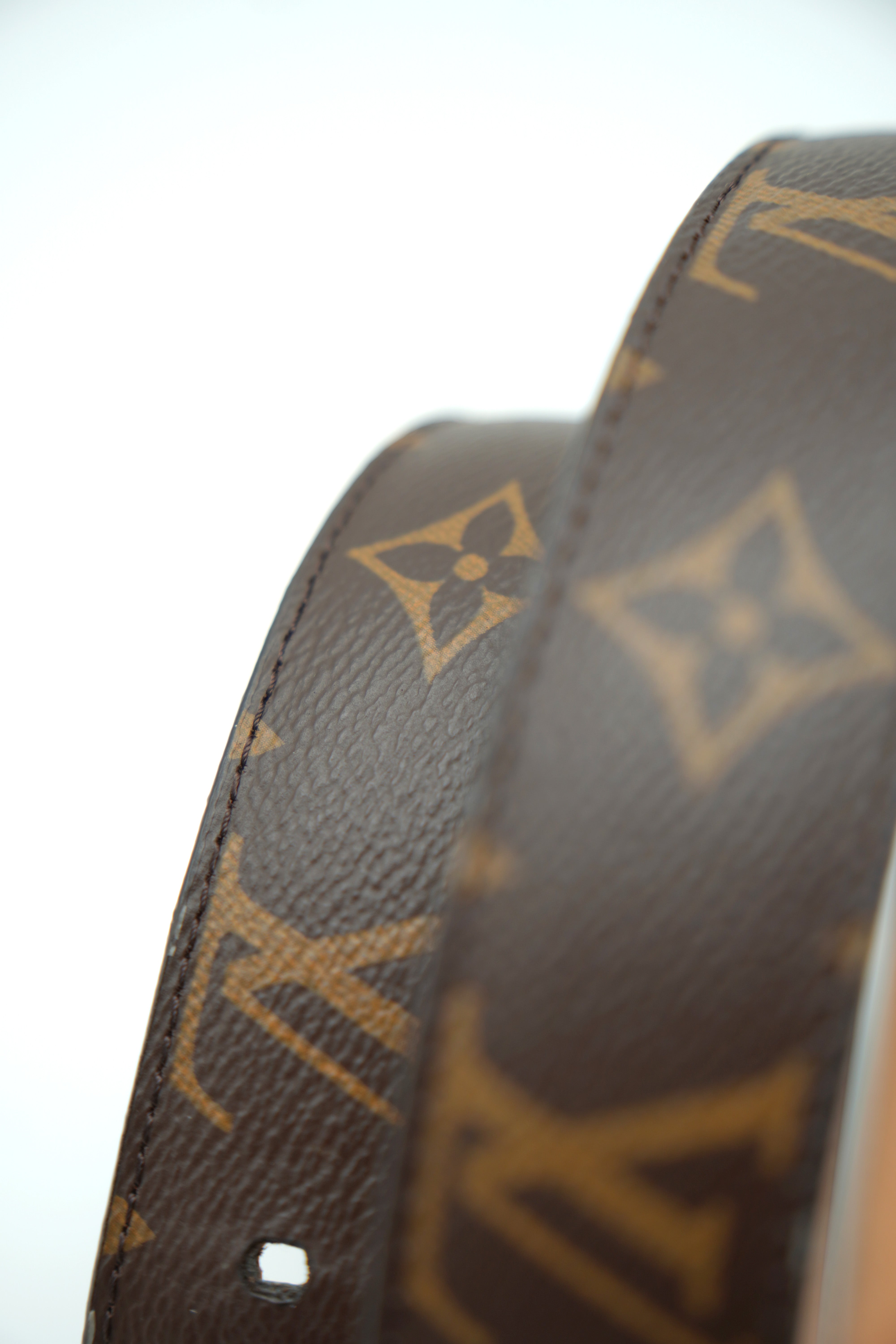 Louis Vuitton Monogram Belt with Gold Rectangular Buckle - Authentic Used