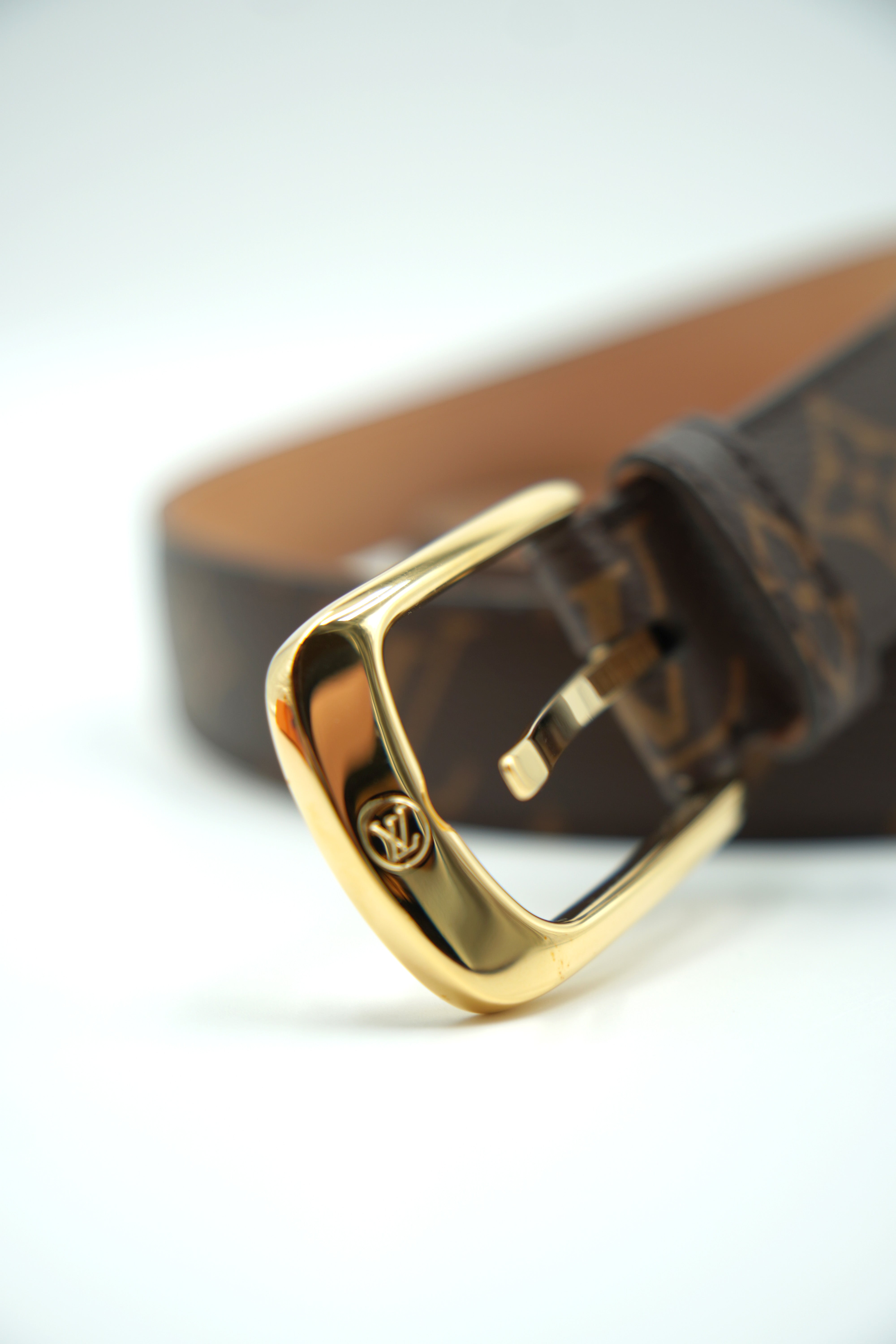 Louis Vuitton Monogram Belt with Gold Rectangular Buckle - Authentic Used