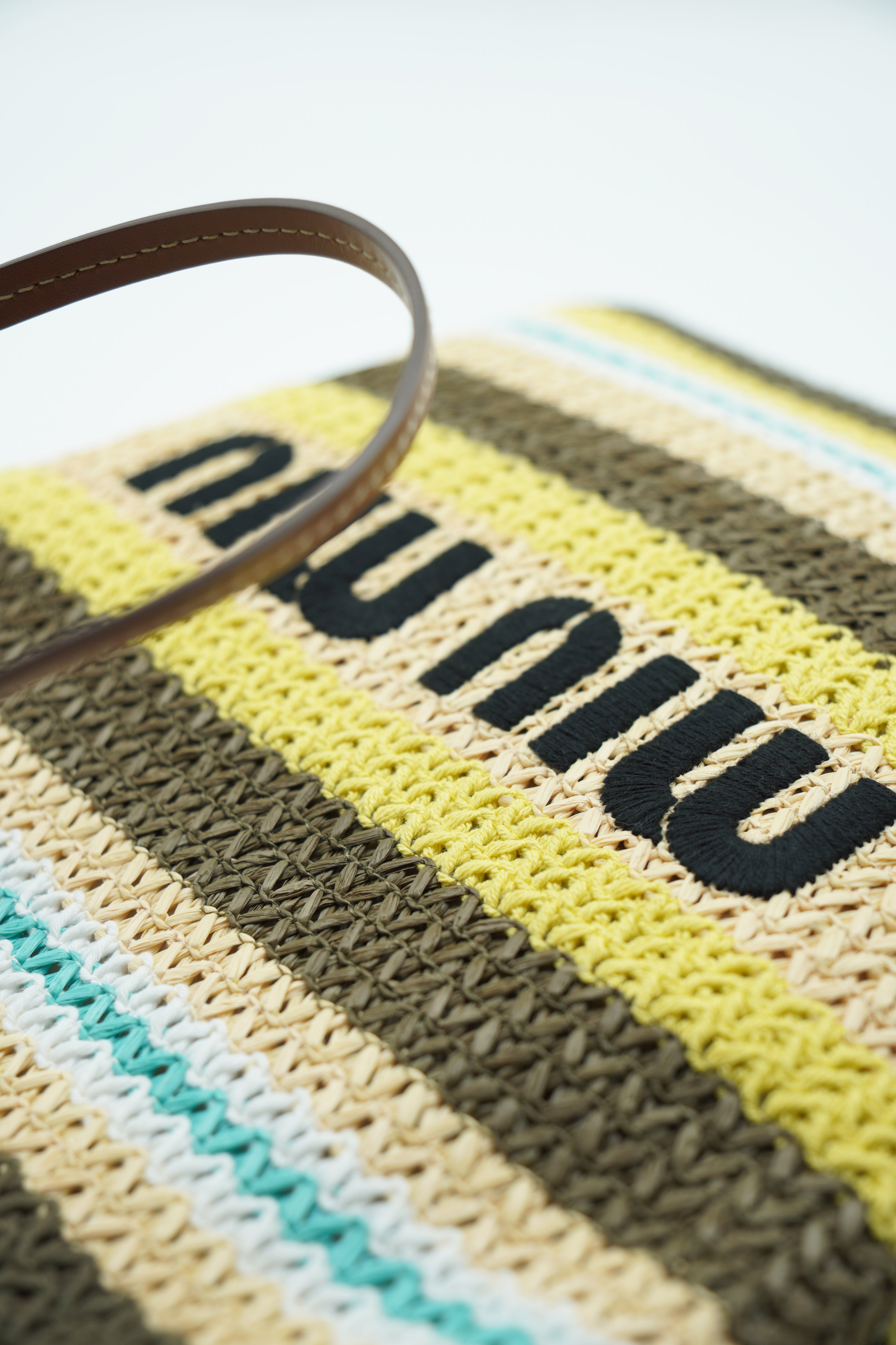Miu Miu Raffia Effect Striped Tote Bag - Used Authentic