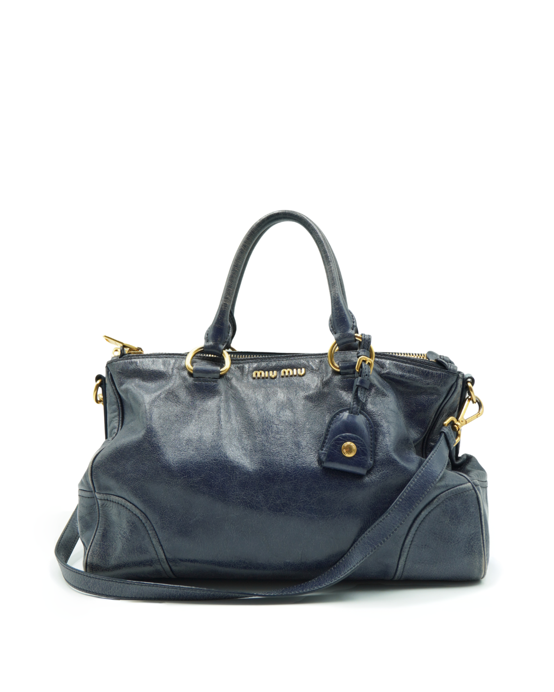 MiuMiu Borsa a mano con tracolla Shine Blu