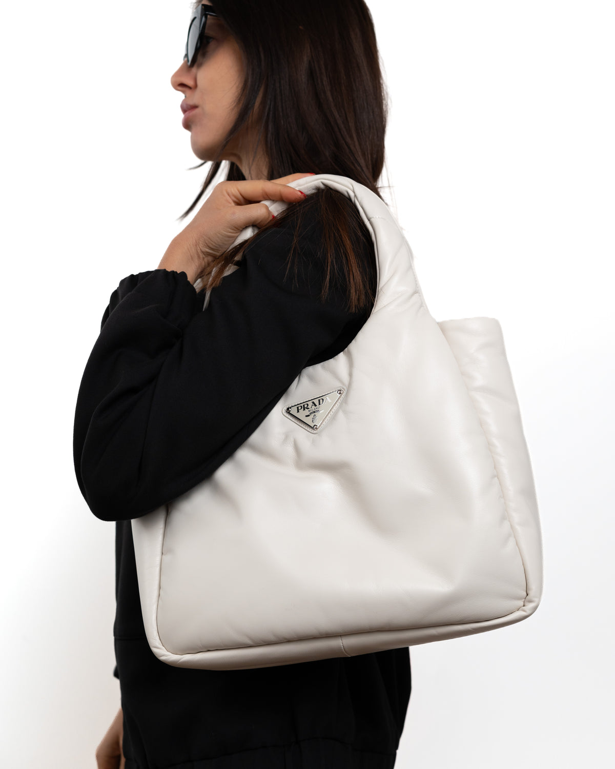 Prada Borsa Prada Soft Medium Pelle Nappa Imbottita Bianca pre-owned certificata - Aurea Luxury Lab
