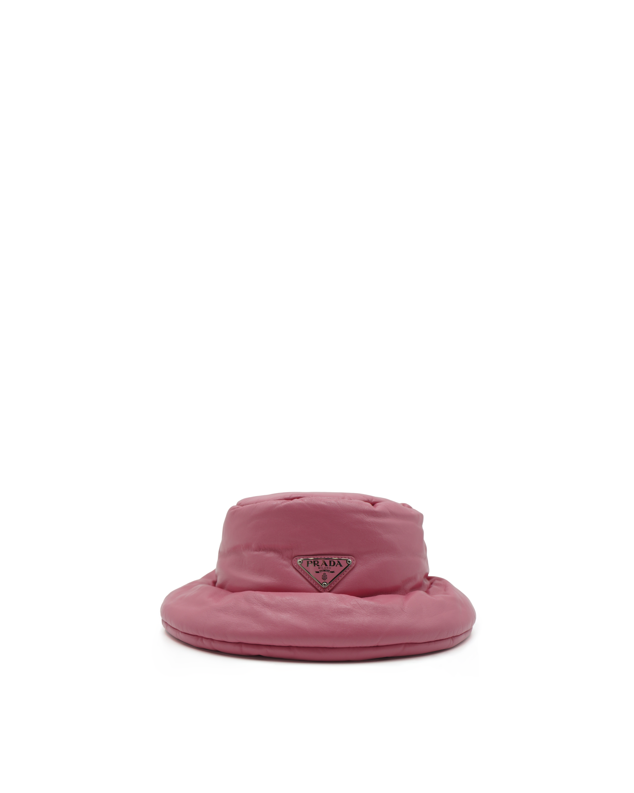 PRADA バケットハット　ピンク　M Prada Quilted Fuchsia Leather Hat - Used Authentic
