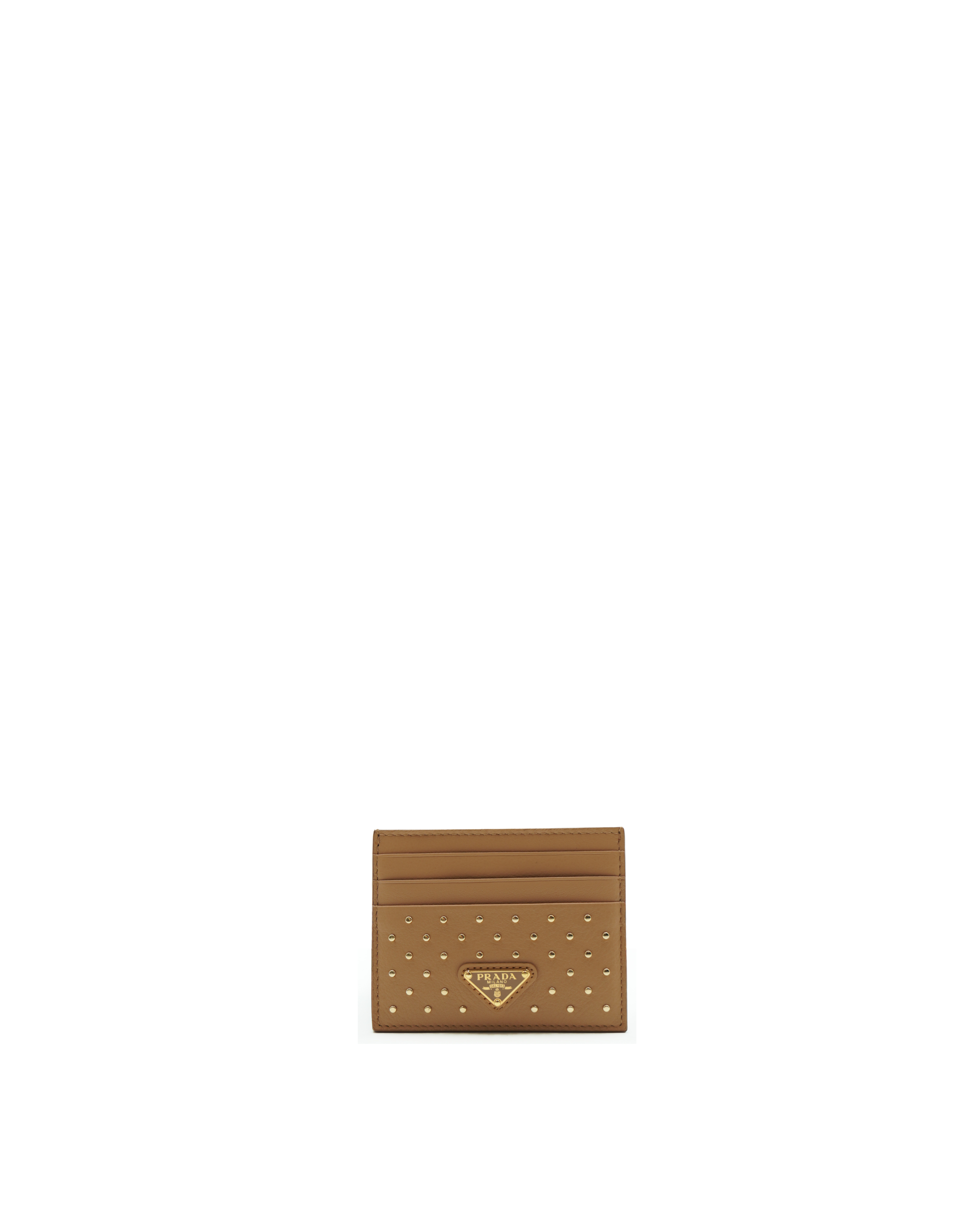 Prada Beige Leather Card Holder with Studs