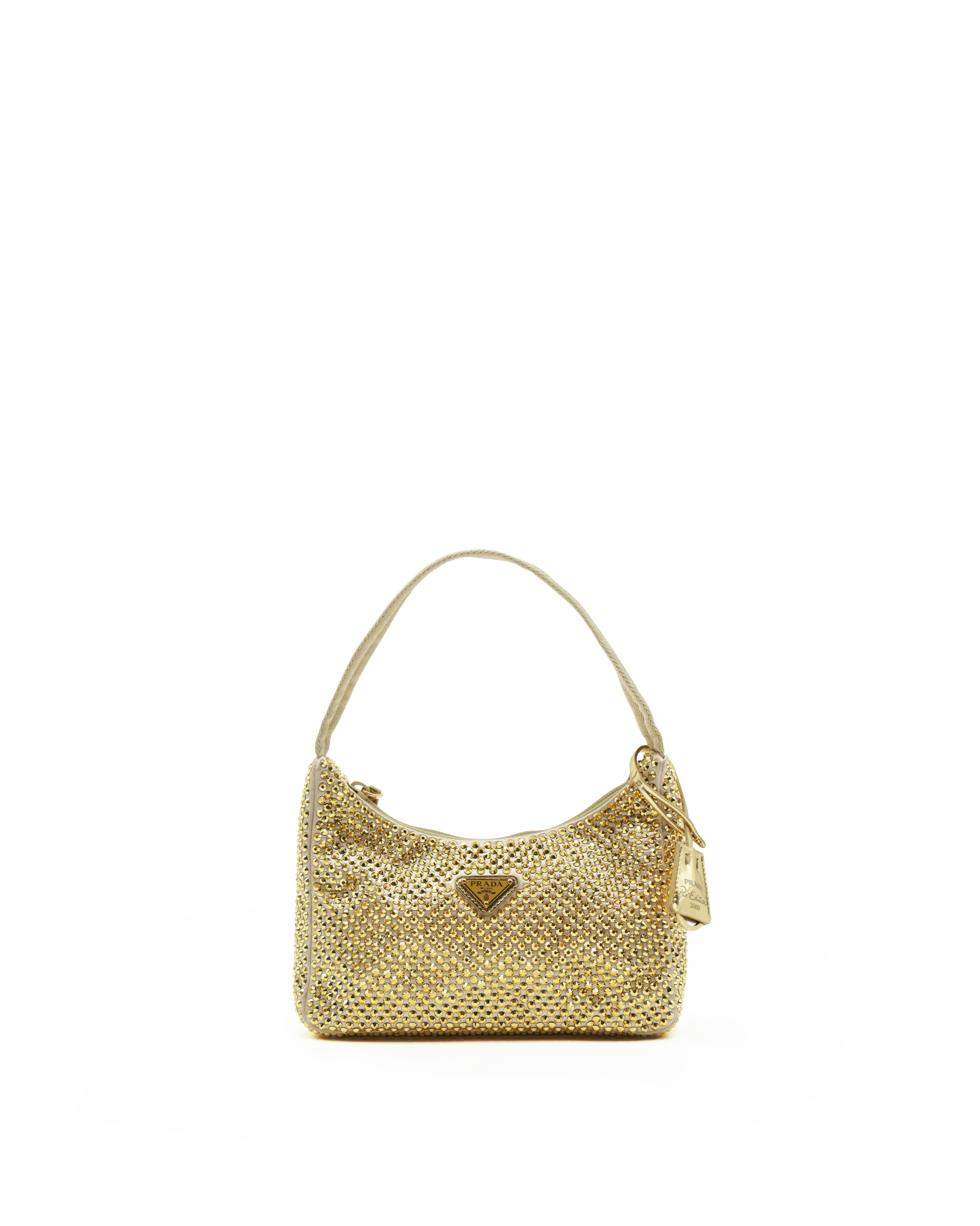 Mini borsa Prada Re-Edition Crystal con cristalli oro