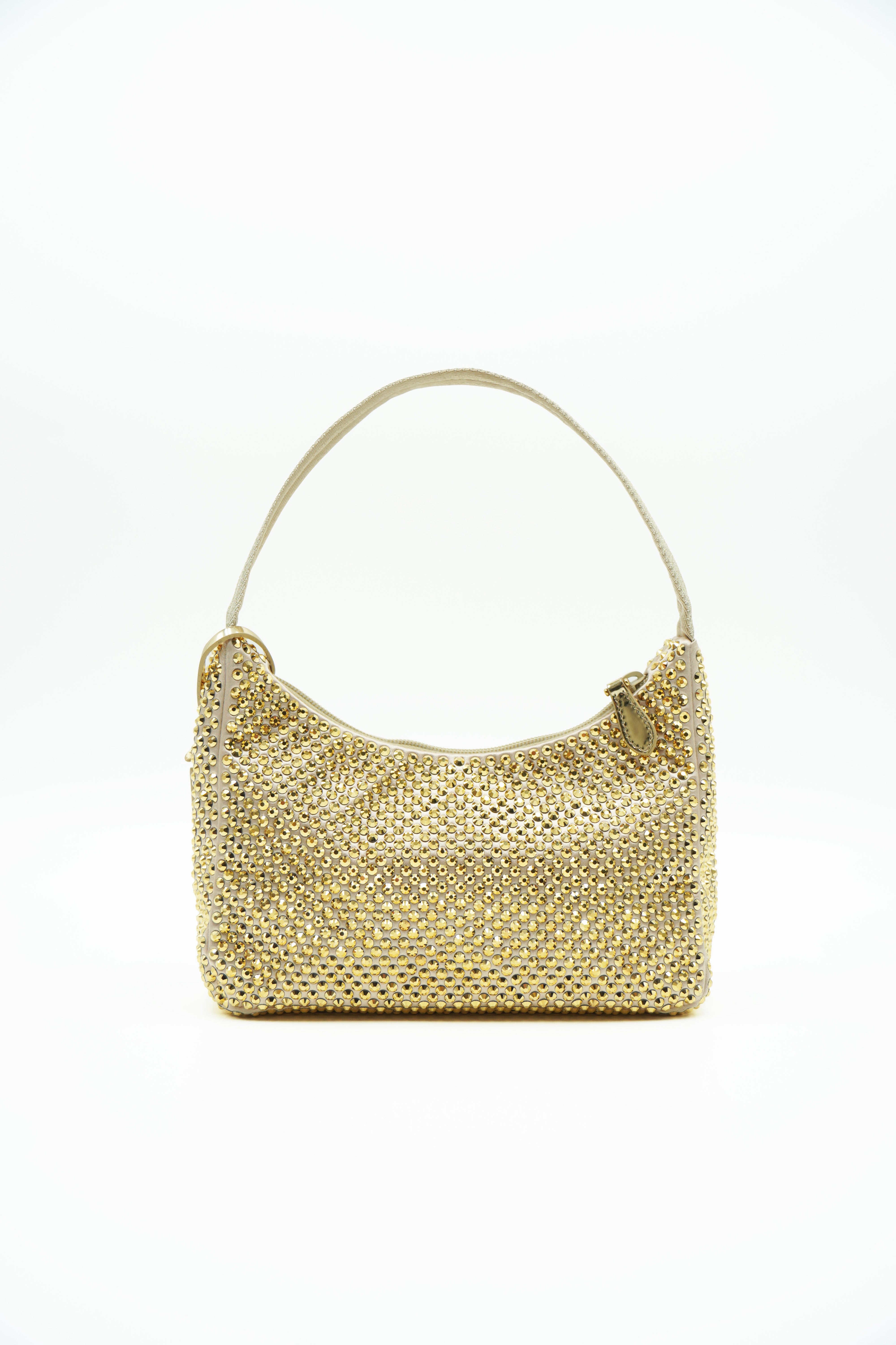 Mini borsa Prada Re-Edition Crystal con cristalli oro