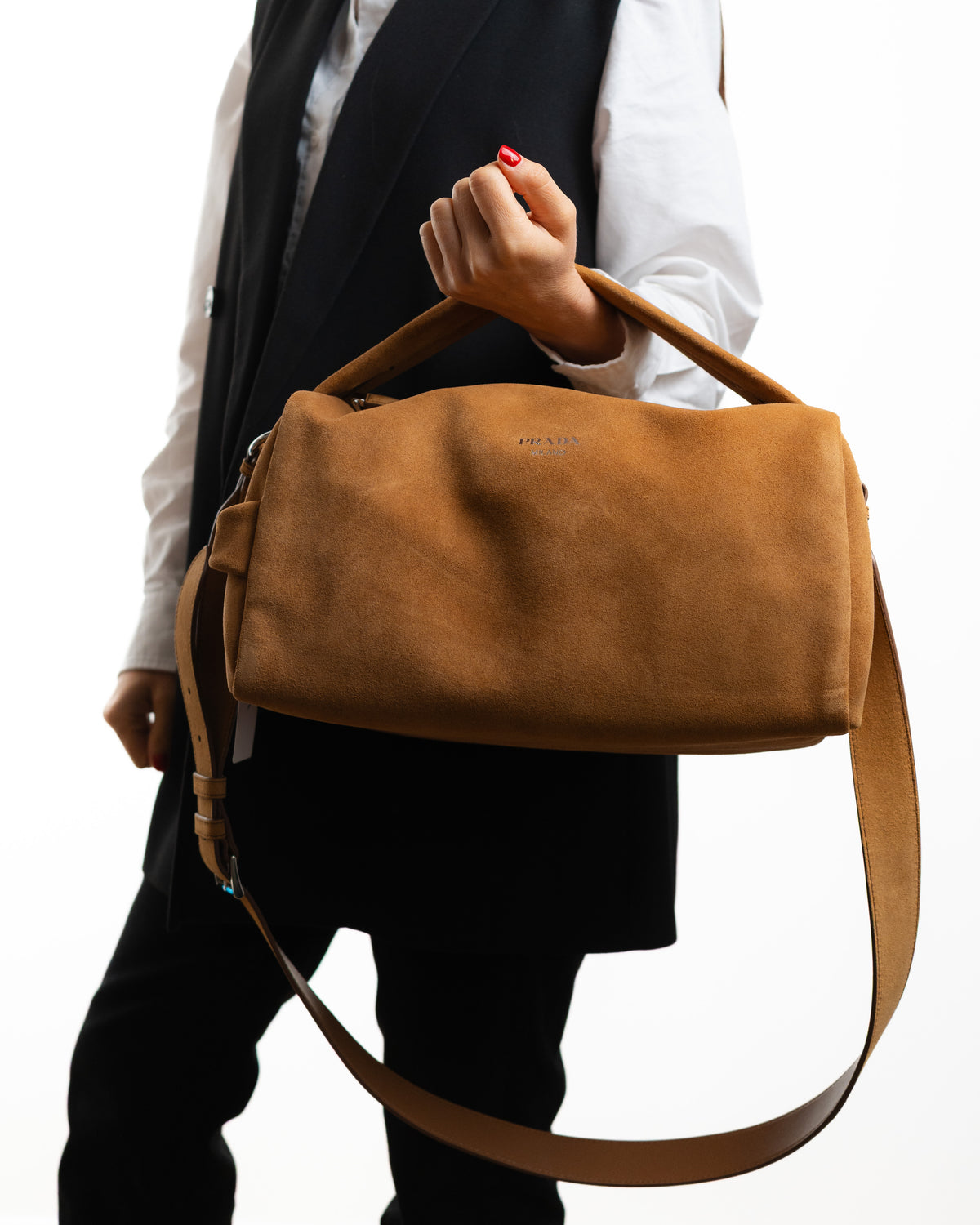 Prada Borsa Shoulder Bag Pelle Scamosciata Cannella pre-owned certificata - Aurea Luxury Lab