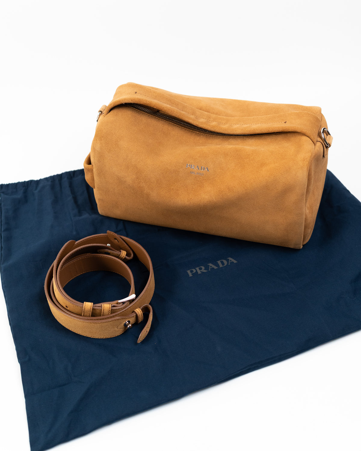 Prada Borsa Shoulder Bag Pelle Scamosciata Cannella second hand luxury - Aurea Luxury Lab