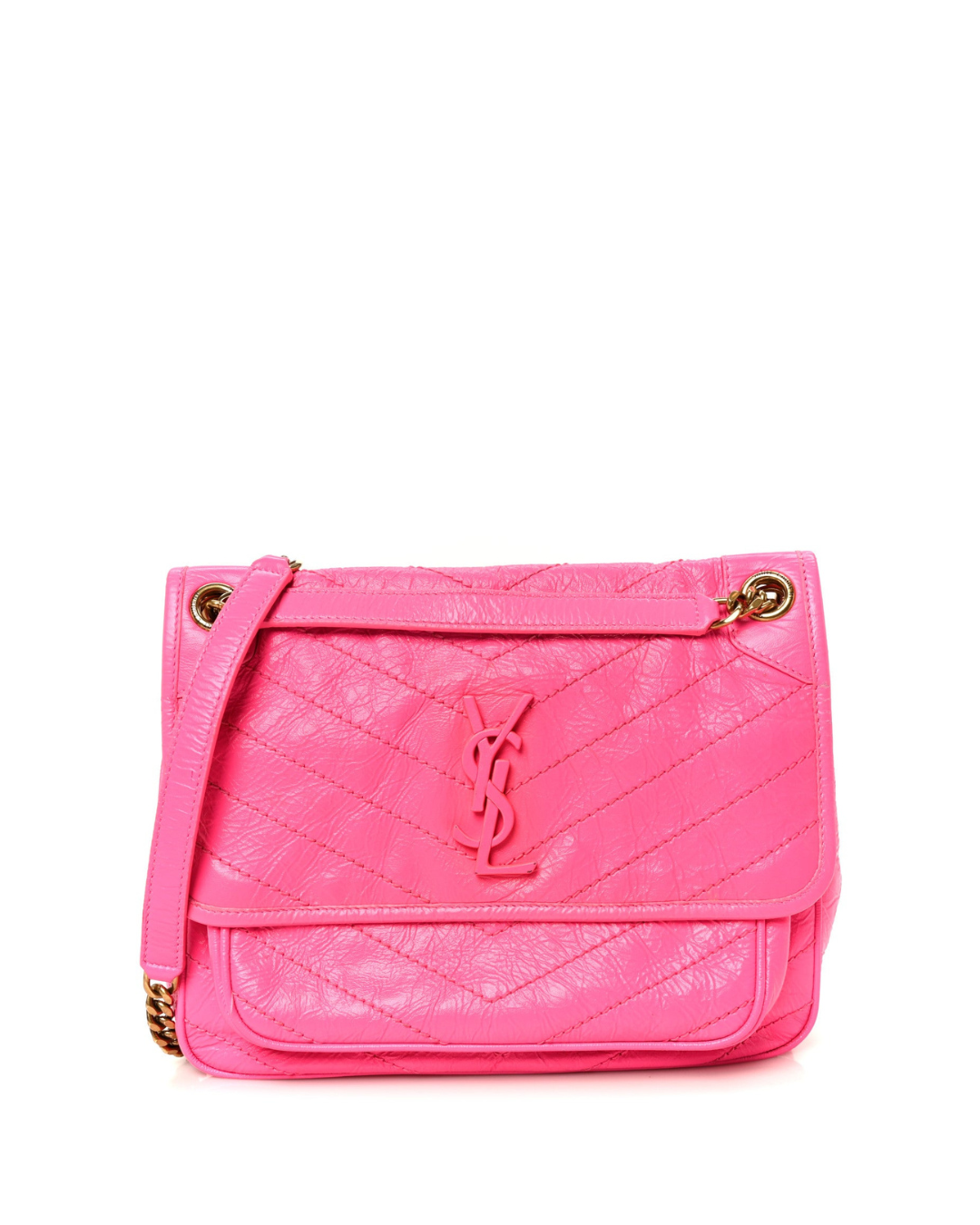 Saint Laurent Tasche Niki Medium Pelle Crinkle Rosa Neon — Pre-owned Authentisch