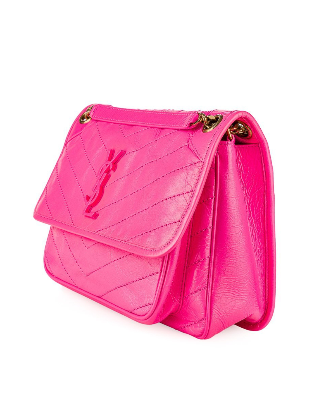 Saint Laurent Tasche Niki Medium Pelle Crinkle Rosa Neon — Pre-owned Authentisch