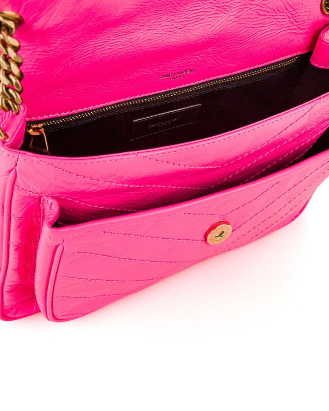 Saint Laurent Tasche Niki Medium Pelle Crinkle Rosa Neon — Pre-owned Authentisch