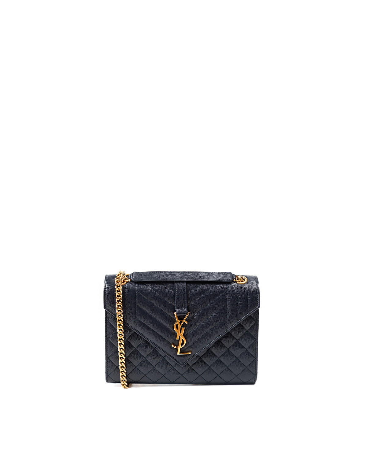 Saint Laurent Borsa Envelope Large Pelle Martellata Blu Navy — Pre-owned Autentica
