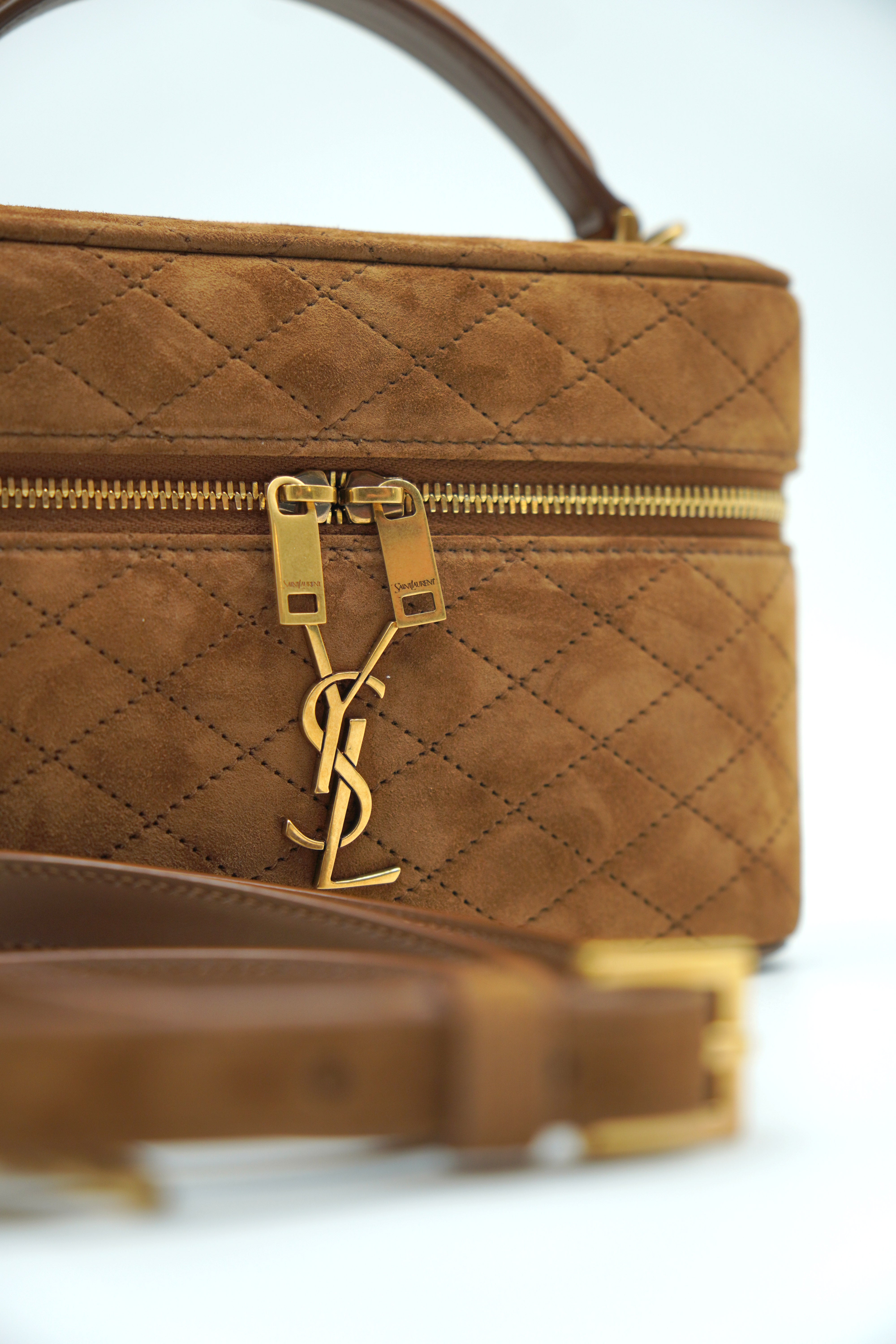 Saint Laurent Borsa Vanity Gaby In Suede Marrone - Usato Autentico