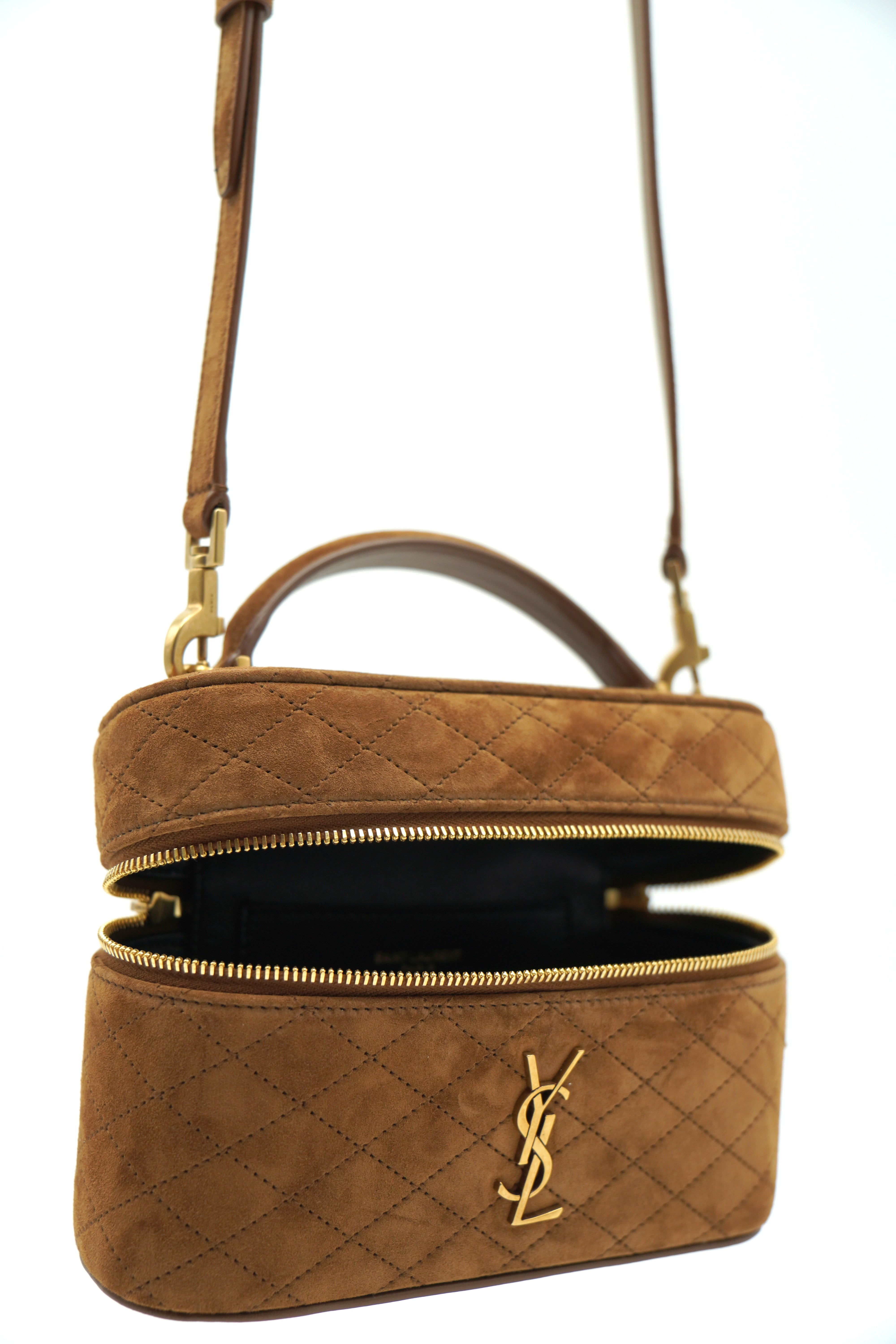 Saint Laurent Borsa Vanity Gaby In Suede Marrone - Usato Autentico