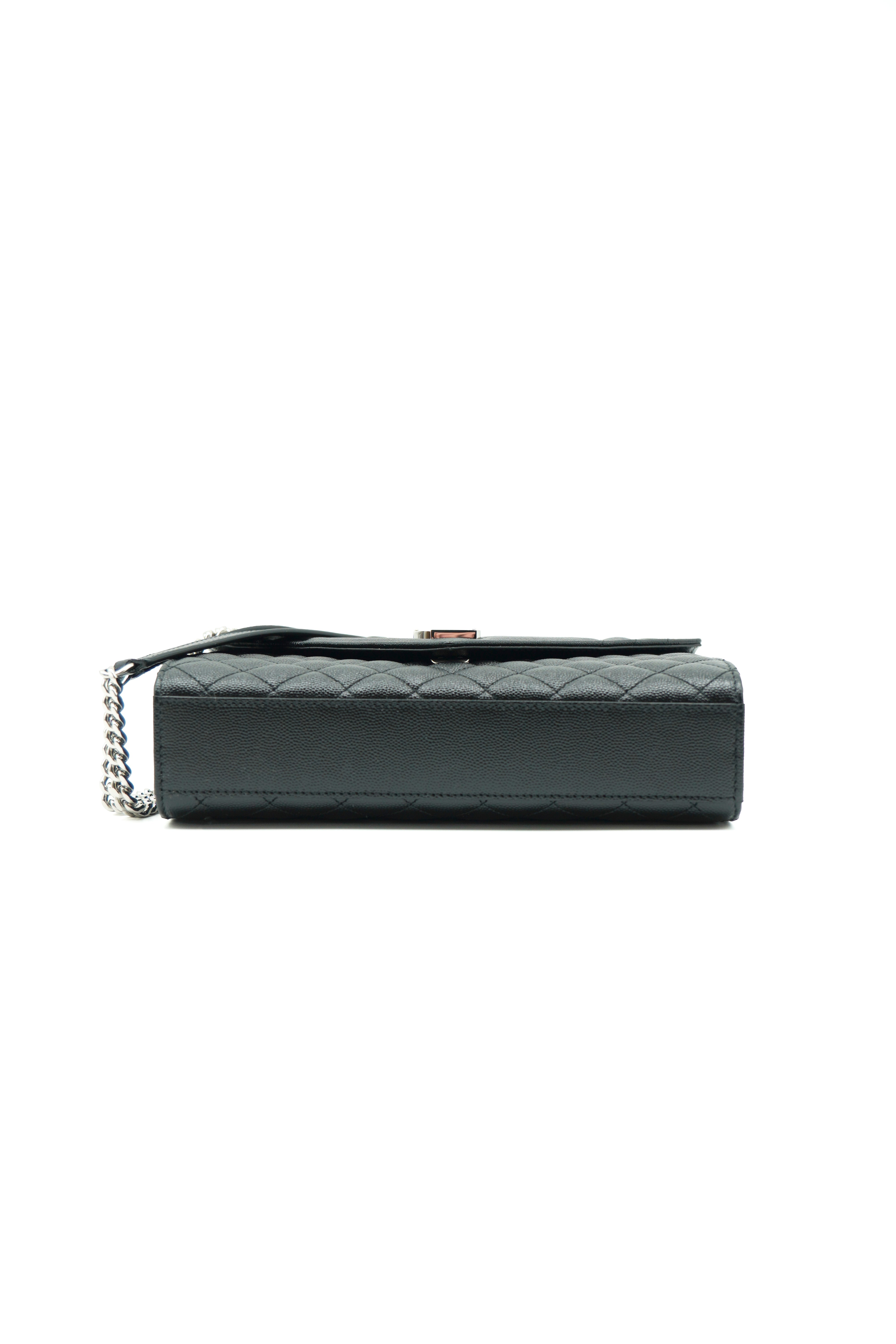 Saint Laurent Envelope Medium Bag In Black Grained Leather - Authentic Used