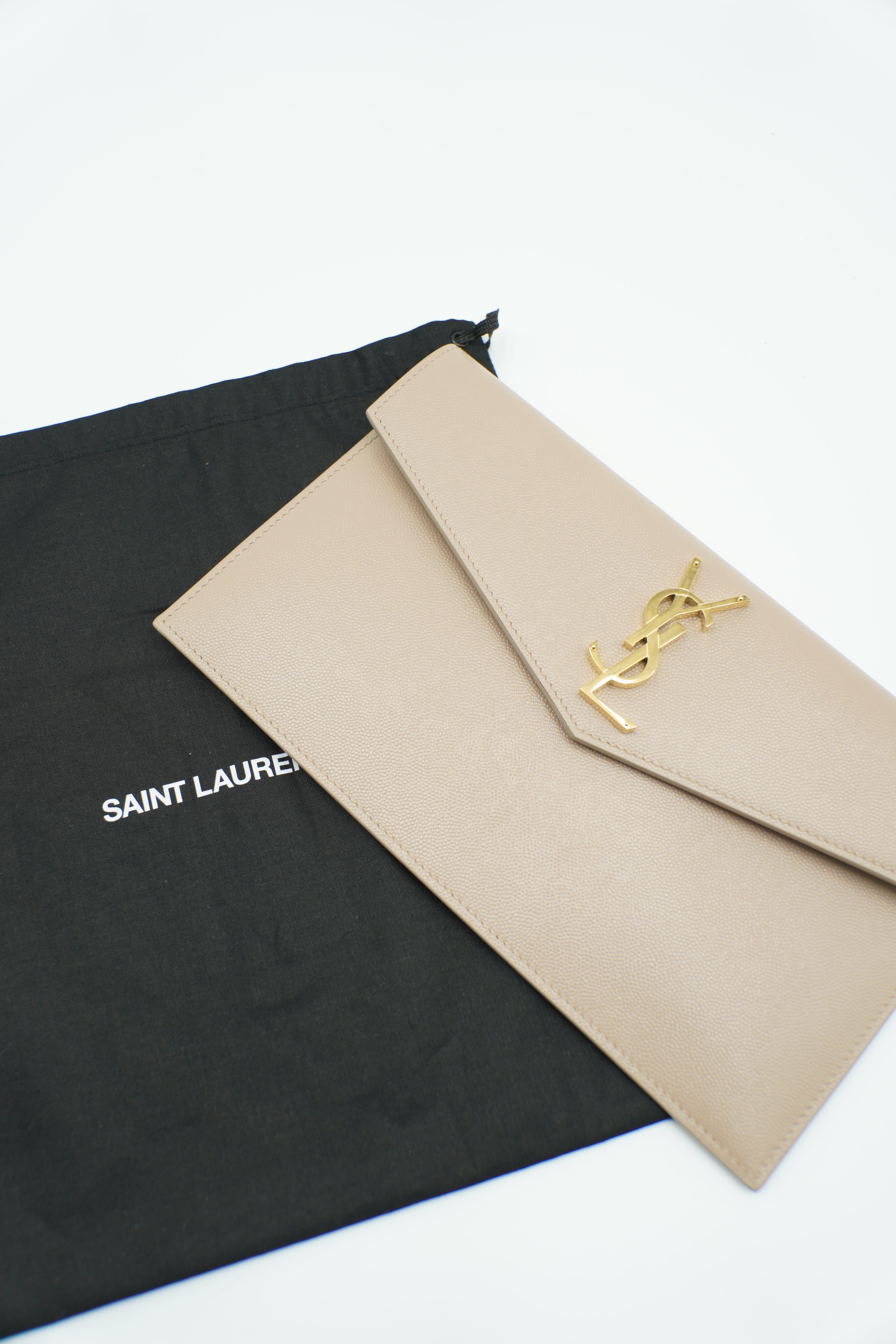 Saint Laurent Pochette Uptown Pelle Groffata Tortora