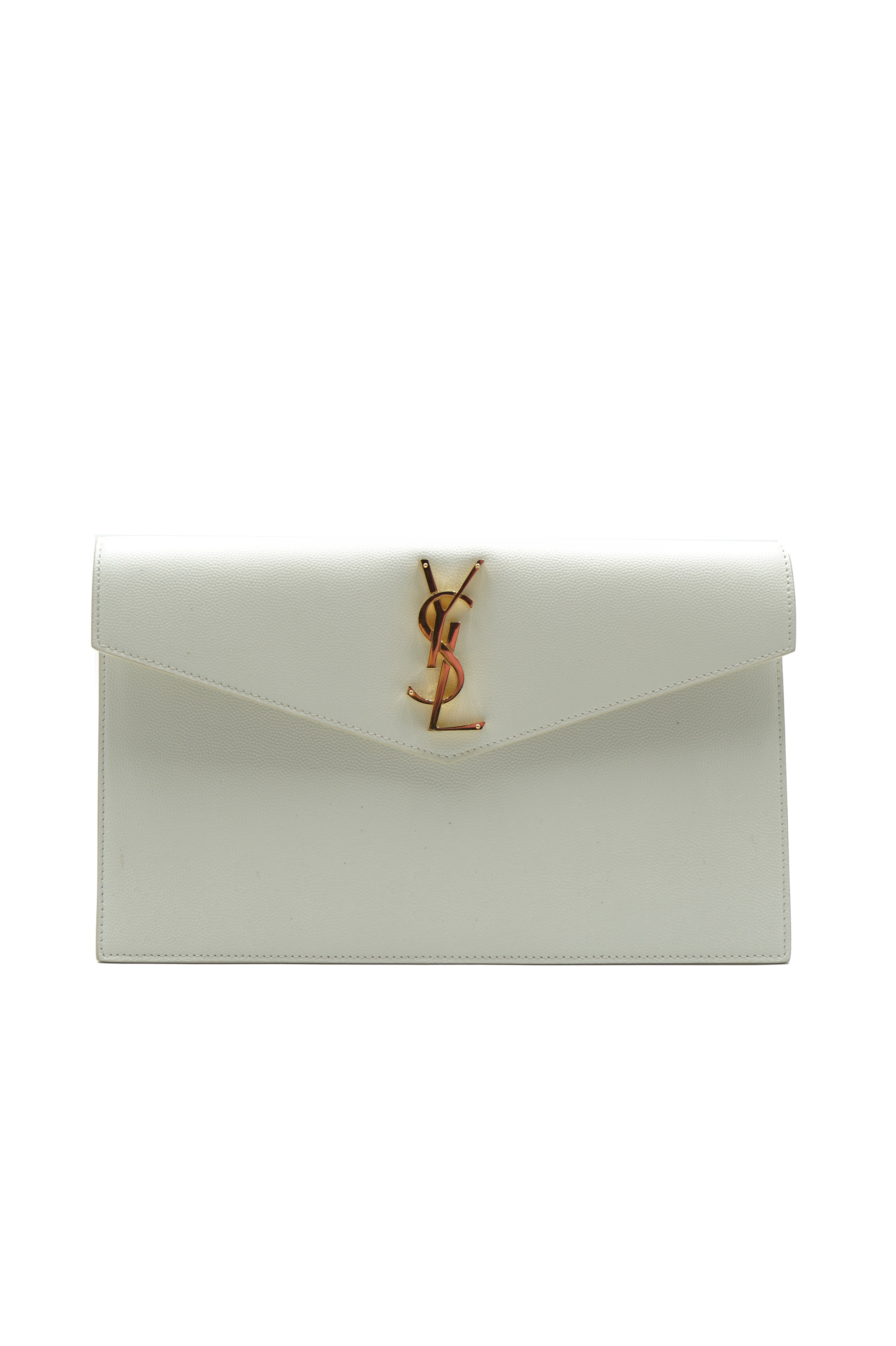Saint Laurent Uptown Pochette de piel repujada color leche