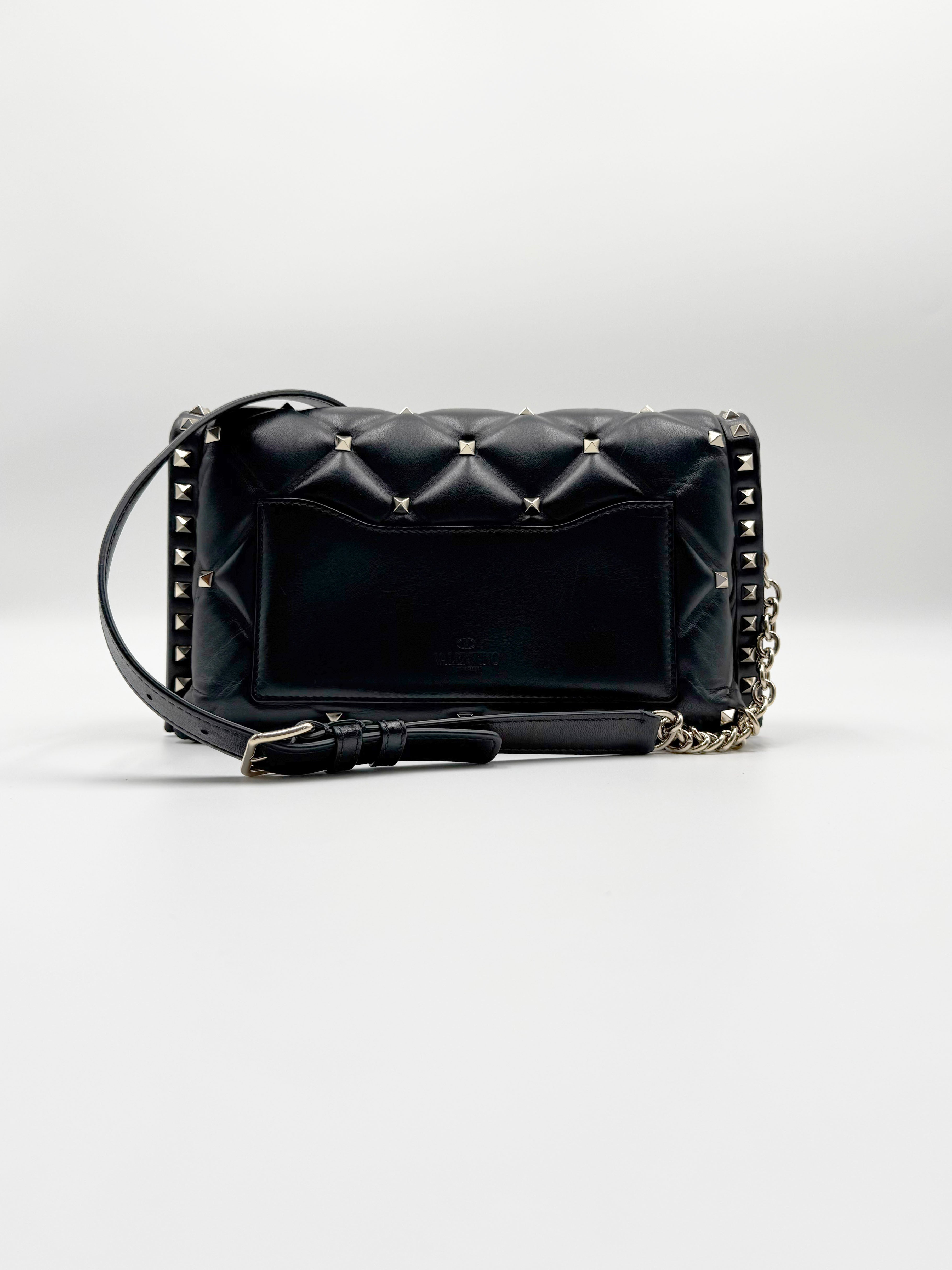 Valentino Candystud Studded Rockstud Black Leather Shoulder Bag - Used Authentic